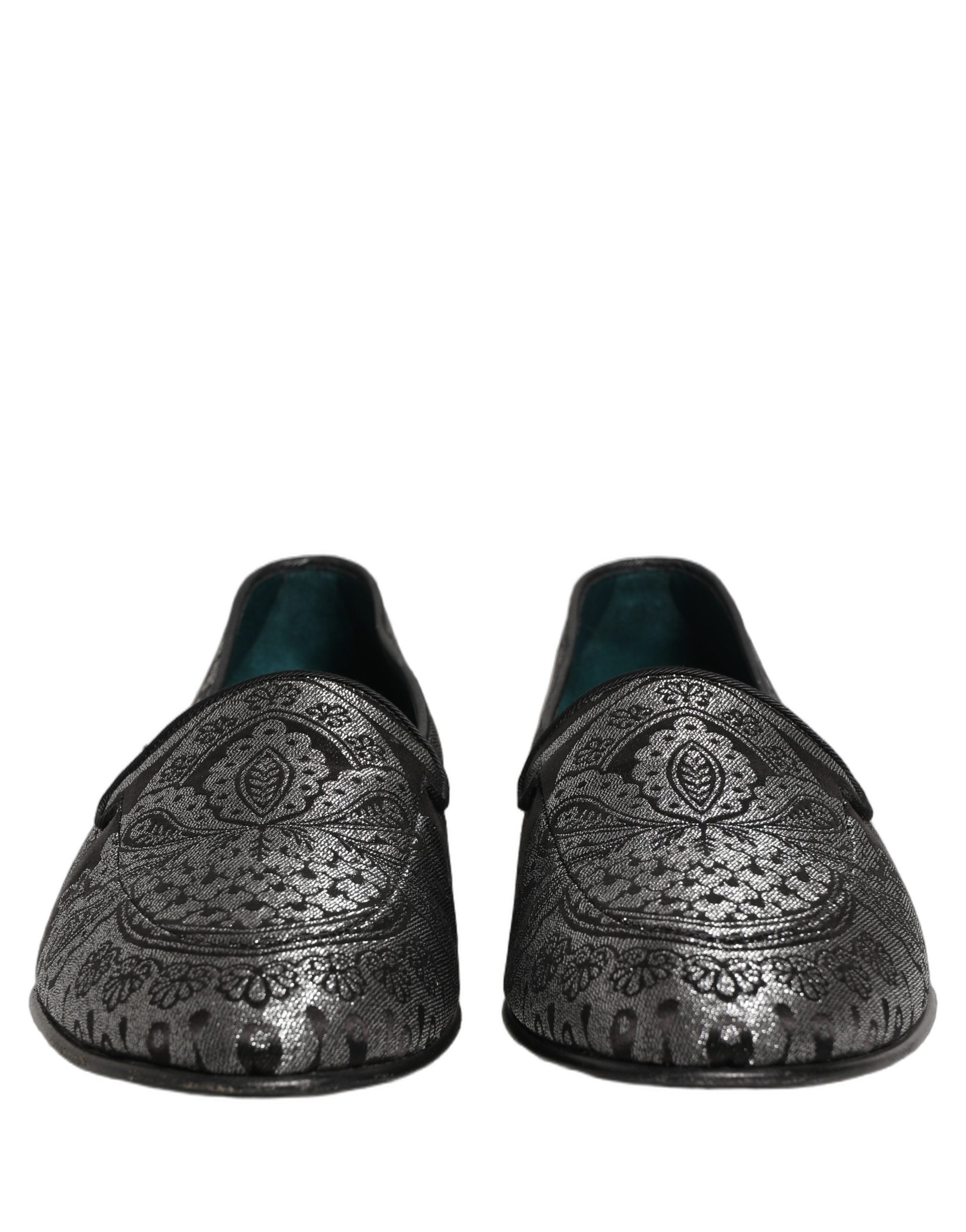 Dolce & Gabbana Silberne Jacquard-Loafer aus Leder zum Hineinschlüpfen