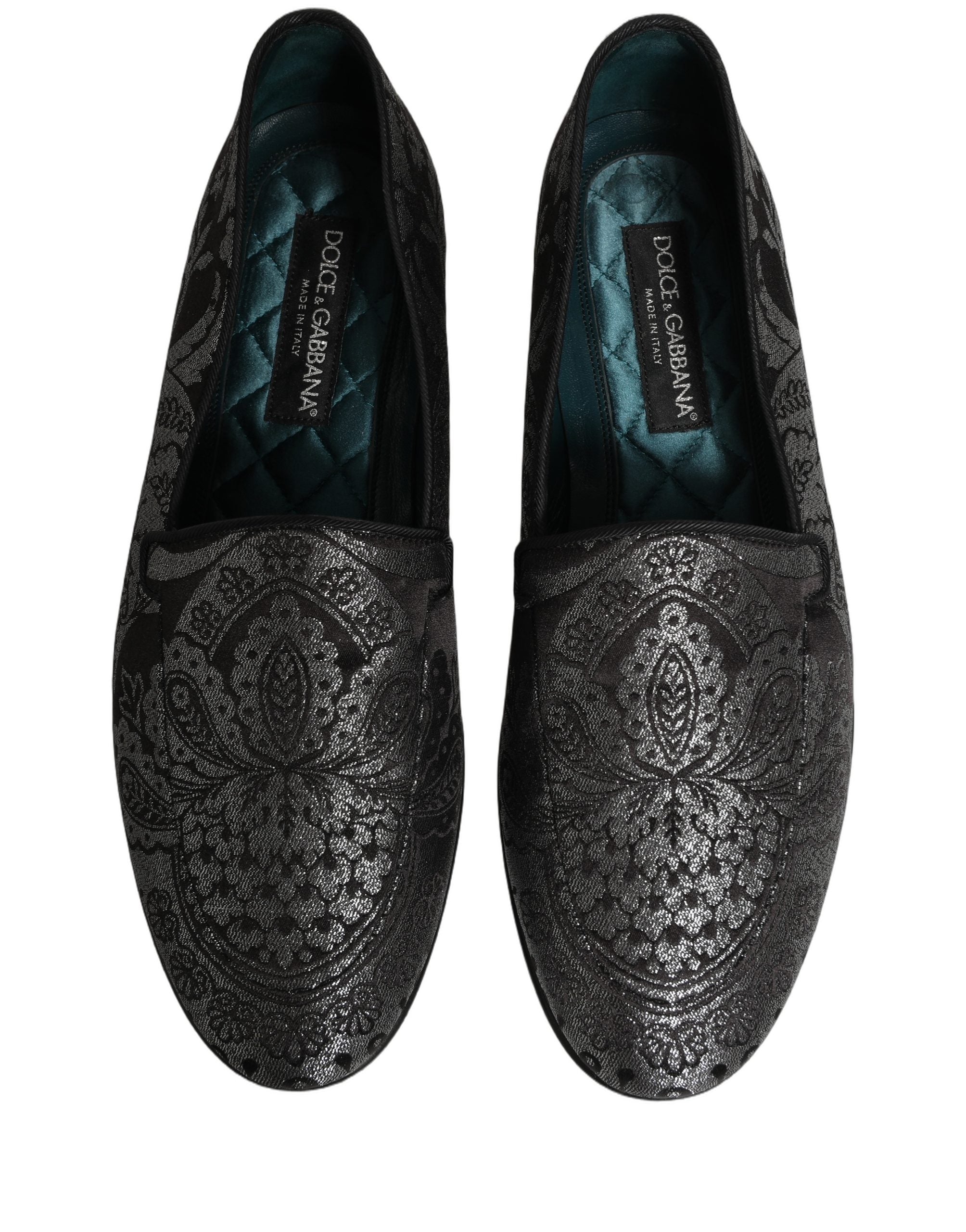 Dolce & Gabbana Silberne Jacquard-Loafer aus Leder zum Hineinschlüpfen
