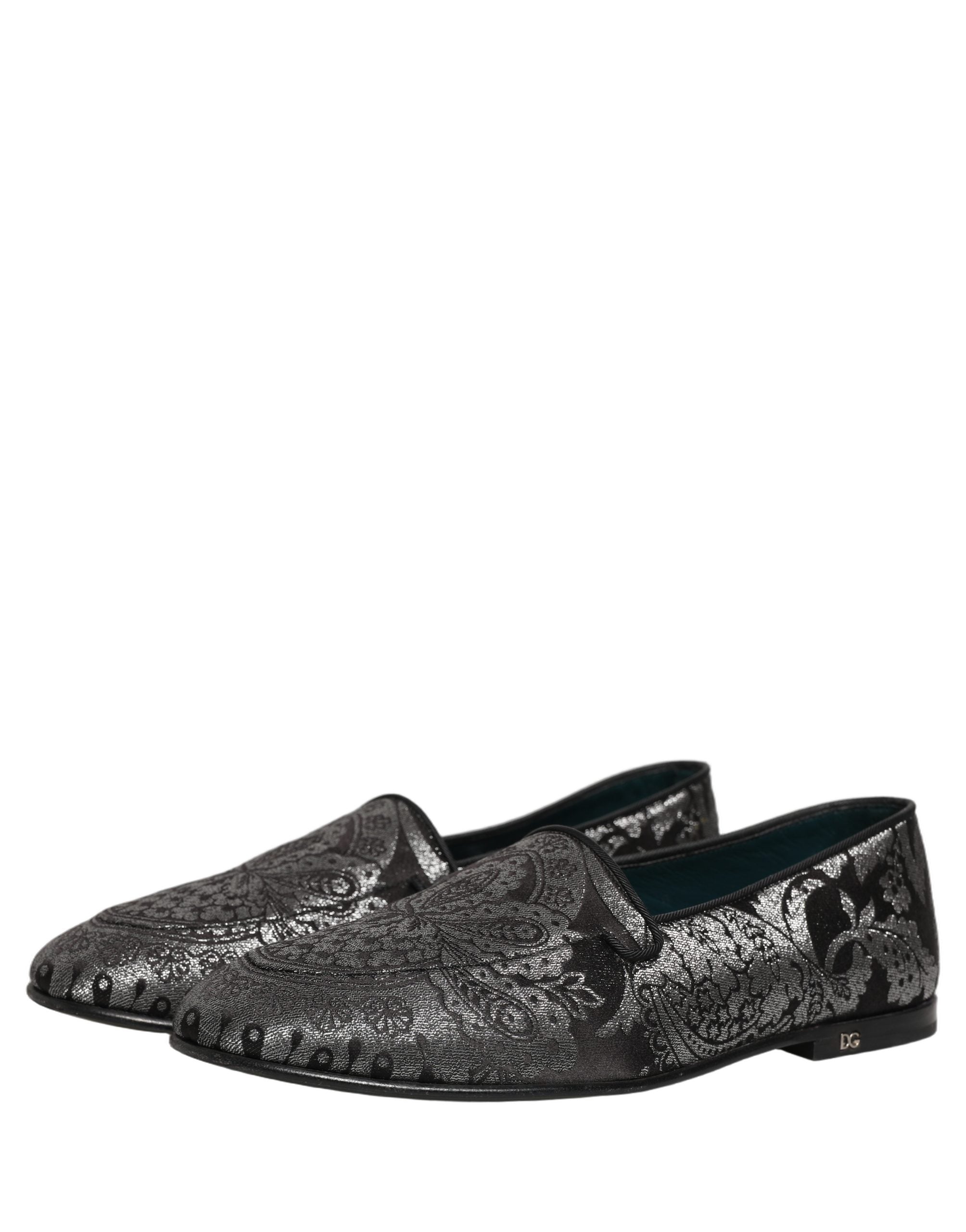 Dolce & Gabbana Silberne Jacquard-Loafer aus Leder zum Hineinschlüpfen