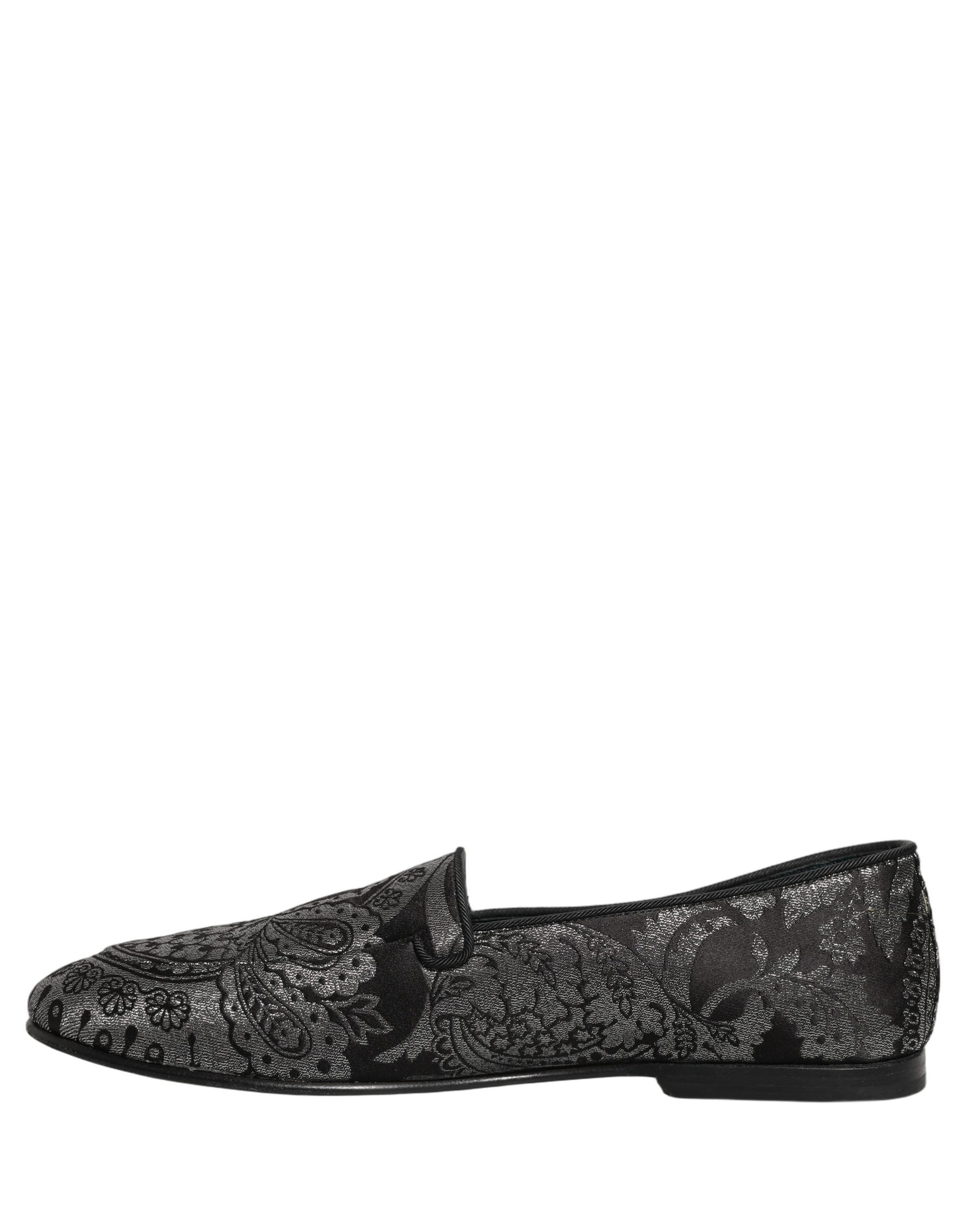 Dolce & Gabbana Silberne Jacquard-Loafer aus Leder zum Hineinschlüpfen