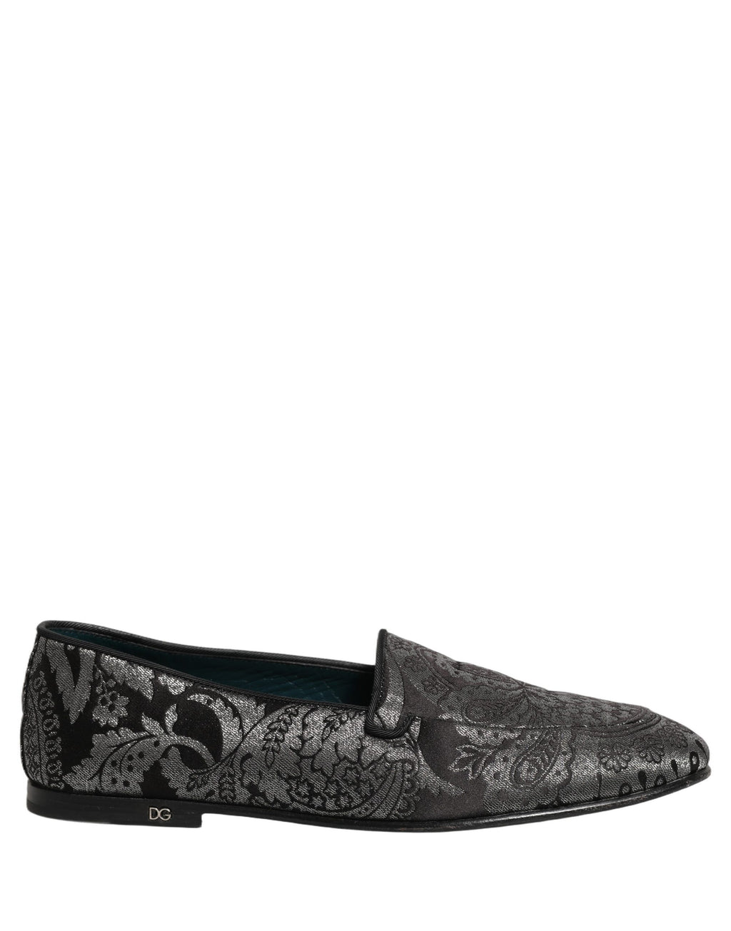 Dolce & Gabbana Silberne Jacquard-Loafer aus Leder zum Hineinschlüpfen