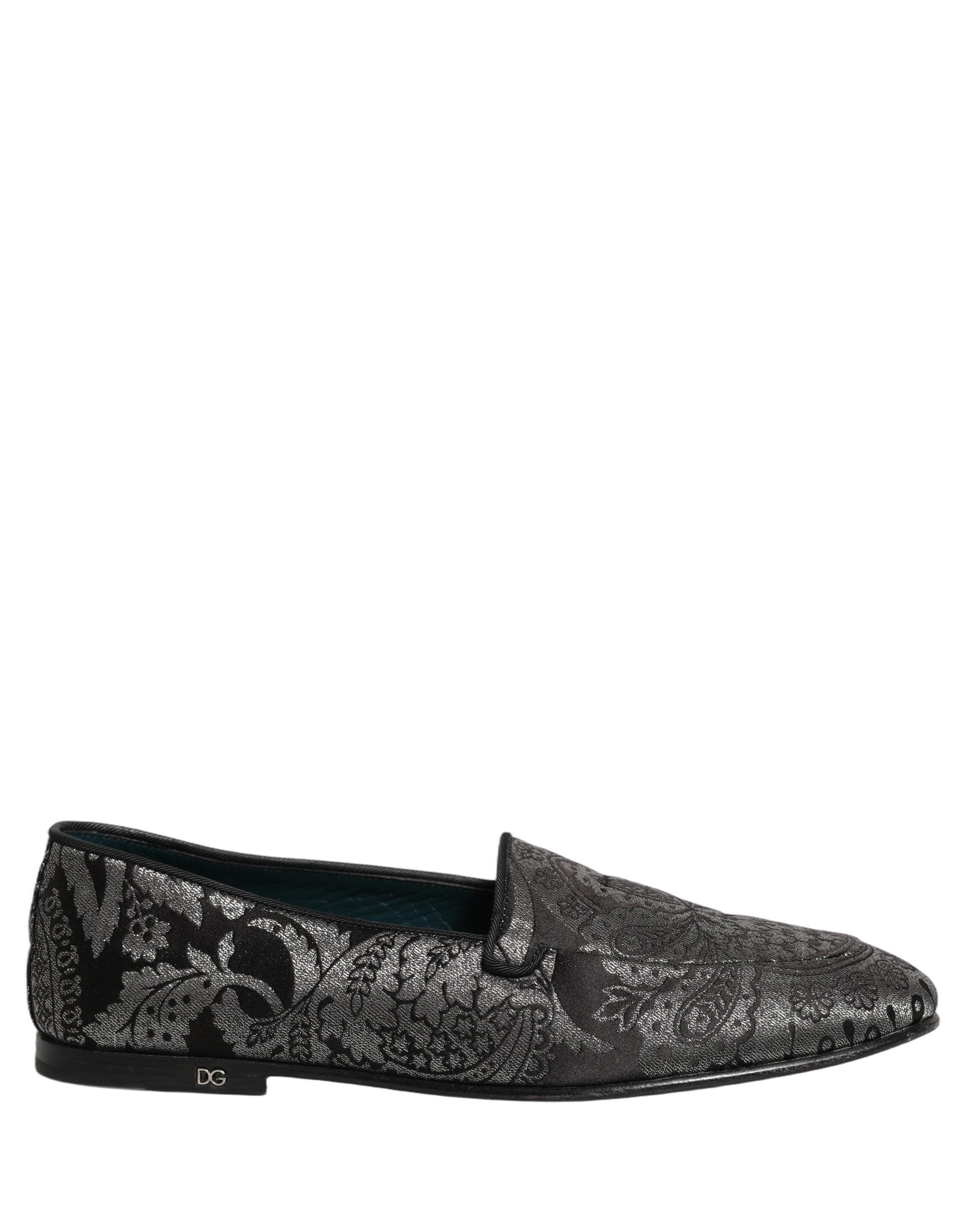 Dolce & Gabbana Silberne Jacquard-Loafer aus Leder zum Hineinschlüpfen