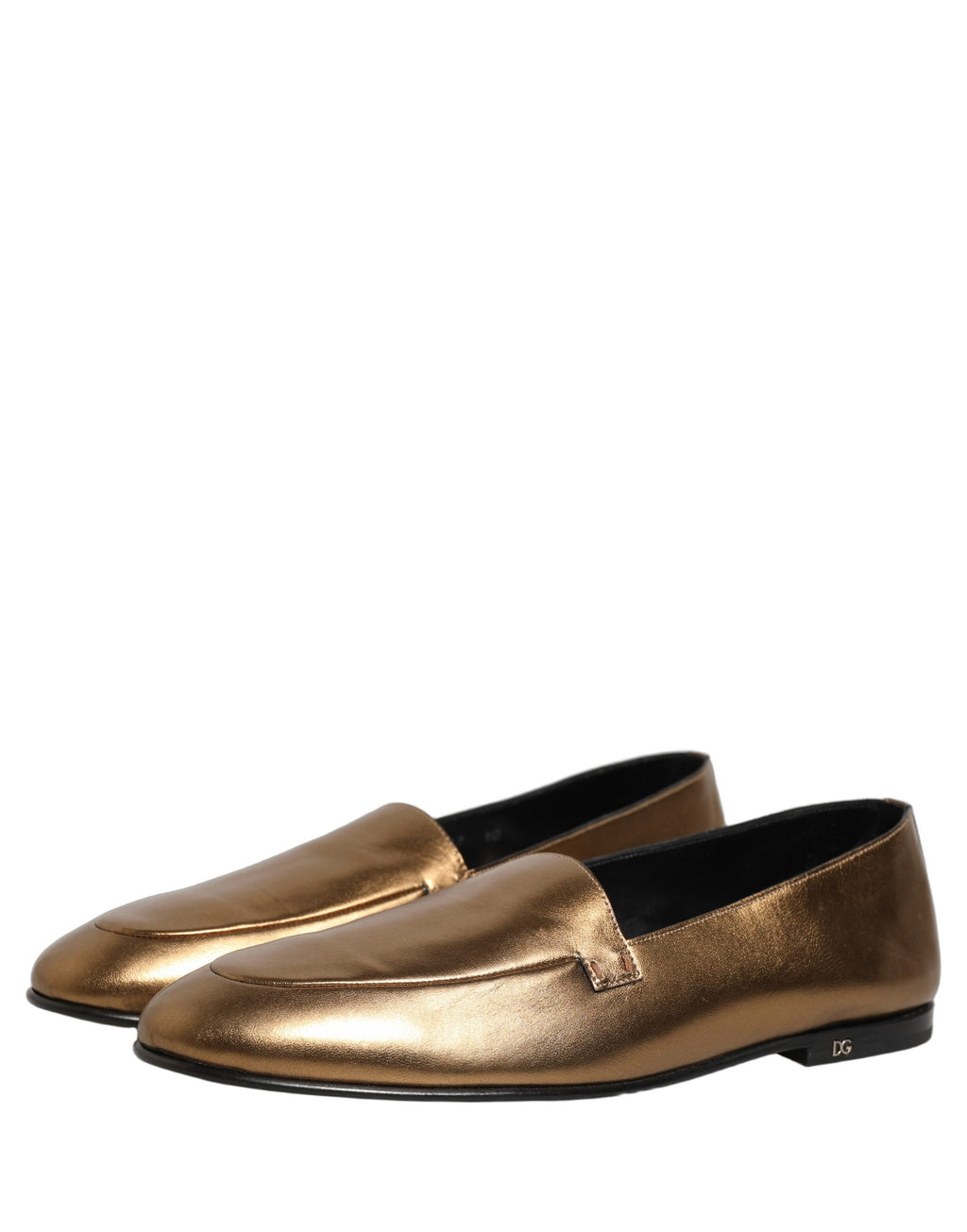 Dolce & Gabbana Goldfarbene Leder DG Logo Slipper Loafer für Herren