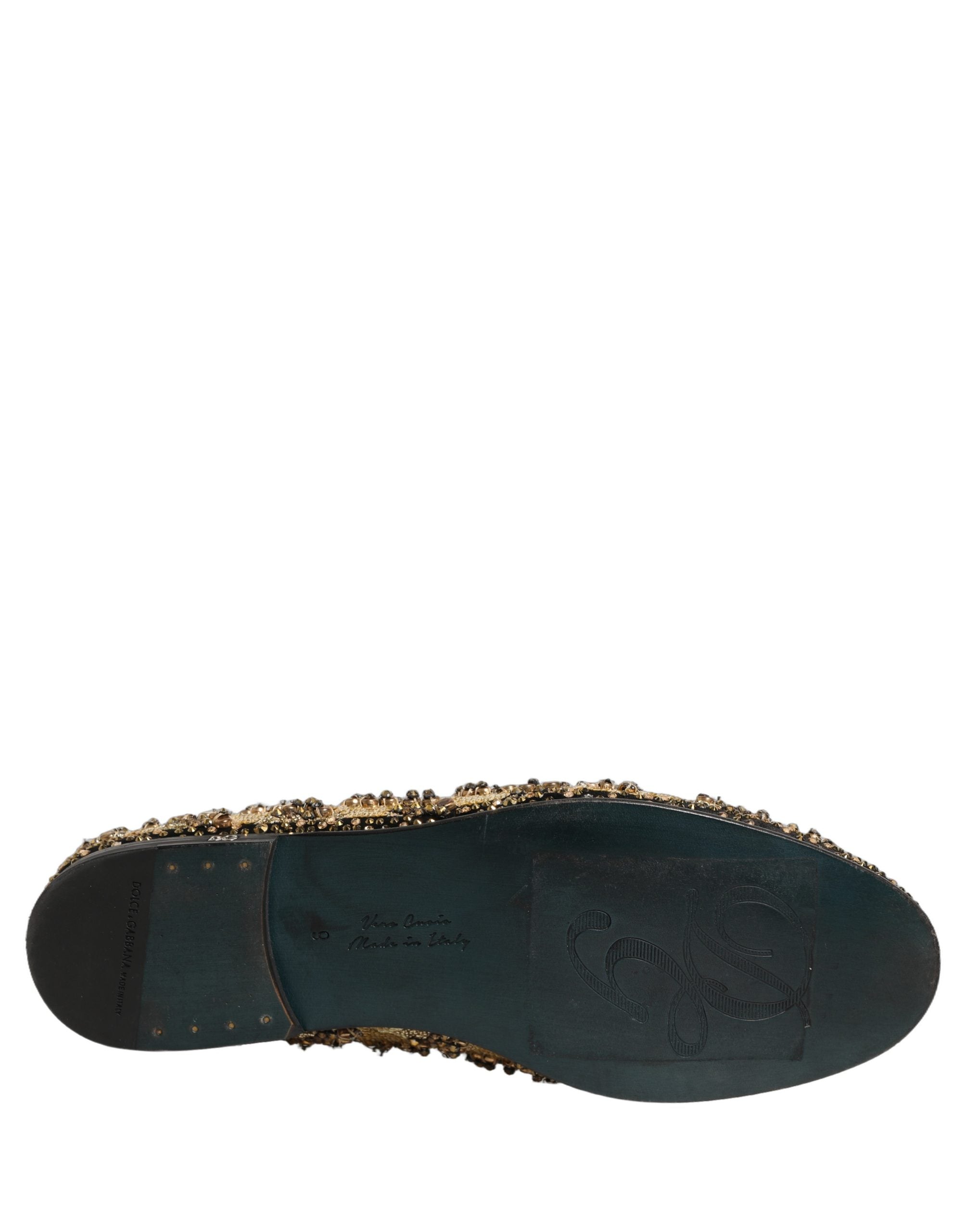 Dolce & Gabbana Gold Pailletten-Verzierte Loafer-Schuhe