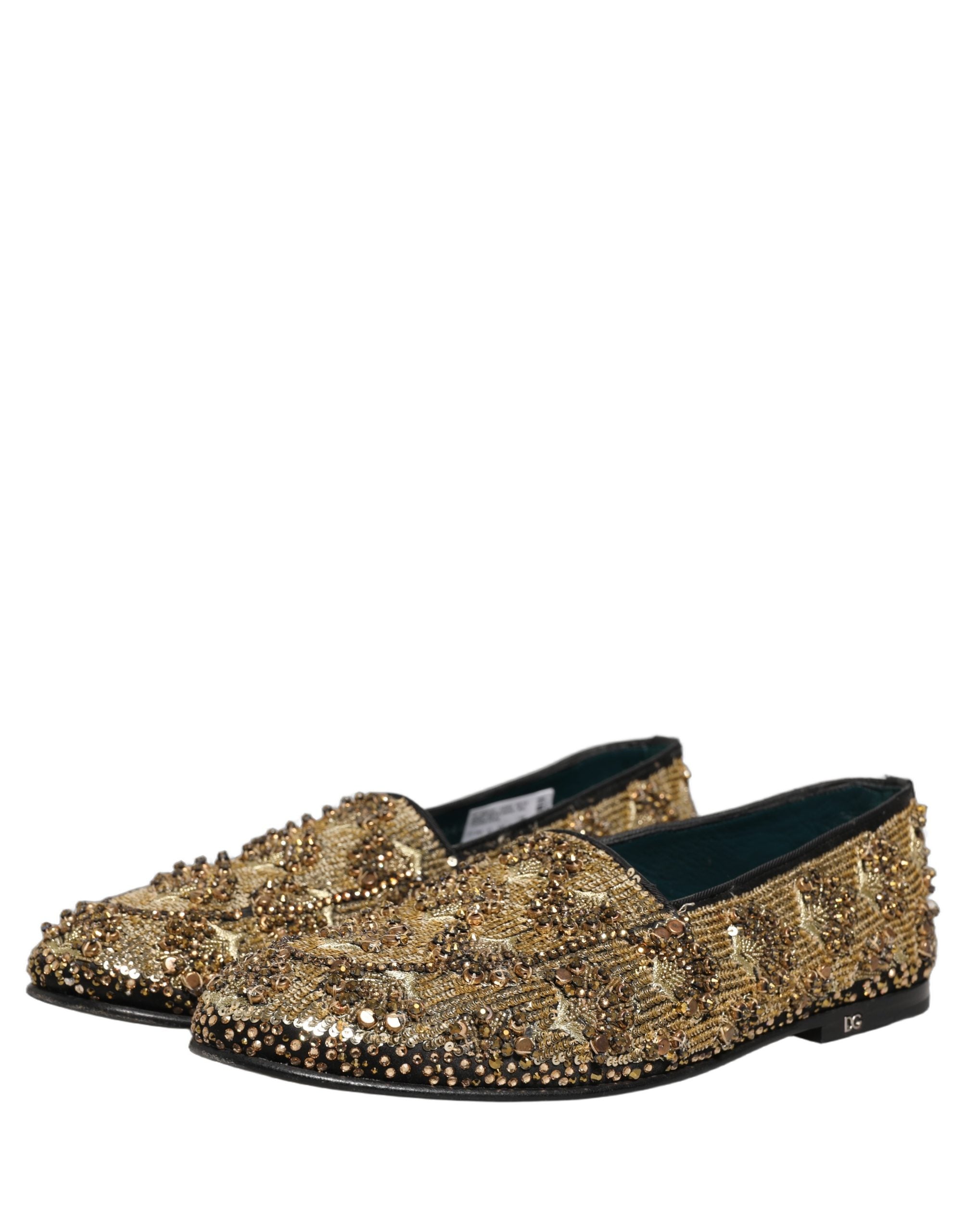 Dolce & Gabbana Gold Pailletten-Verzierte Loafer-Schuhe