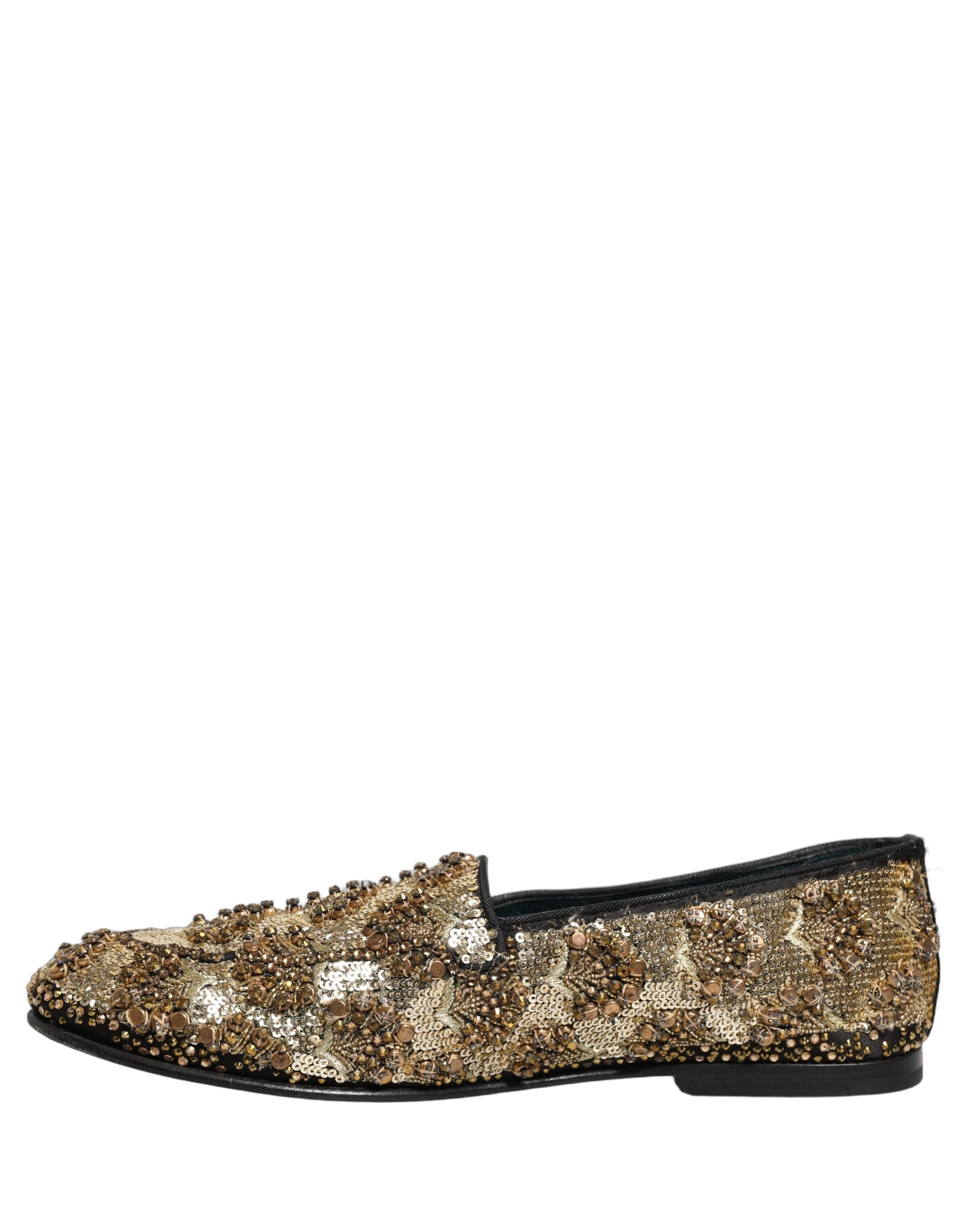 Dolce & Gabbana Gold Pailletten-Verzierte Loafer-Schuhe