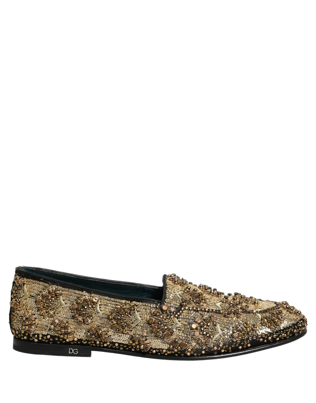 Dolce & Gabbana Gold Pailletten-Verzierte Loafer-Schuhe