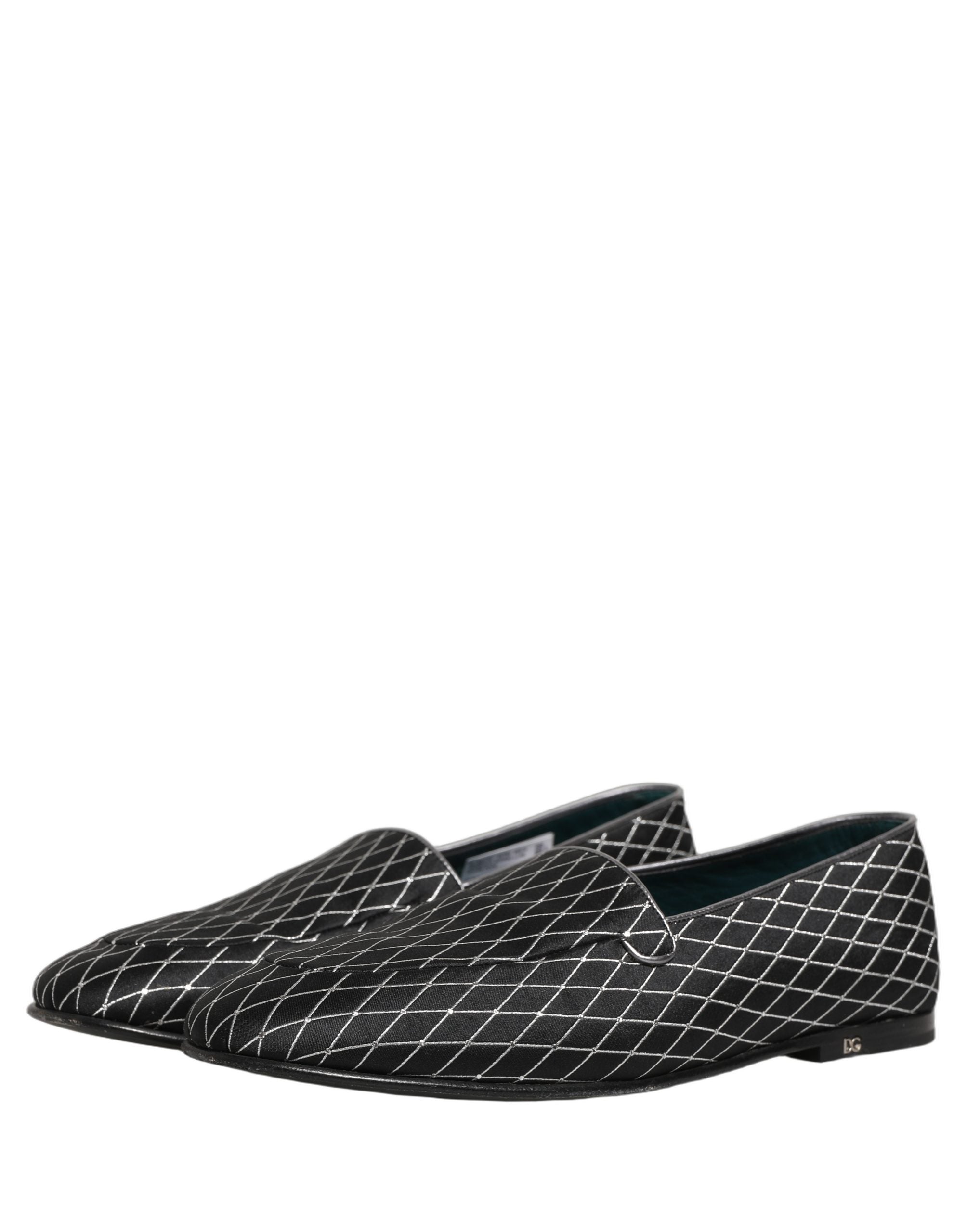 Dolce & Gabbana Schwarze Loafer aus Samt mit Rautensteppung
