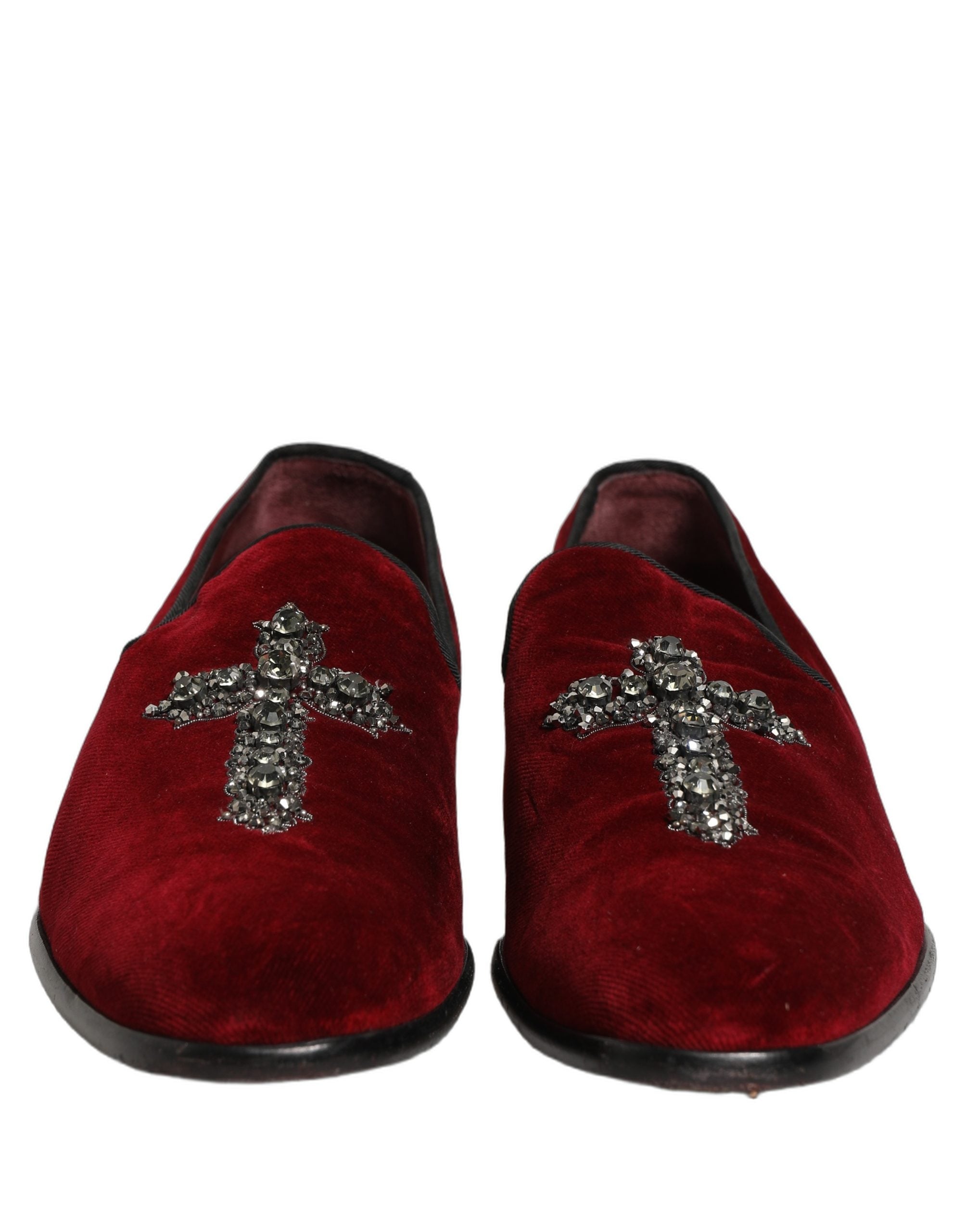 Dolce & Gabbana Bordeauxrote Wildleder-Slipper mit Kreuz-Applikation