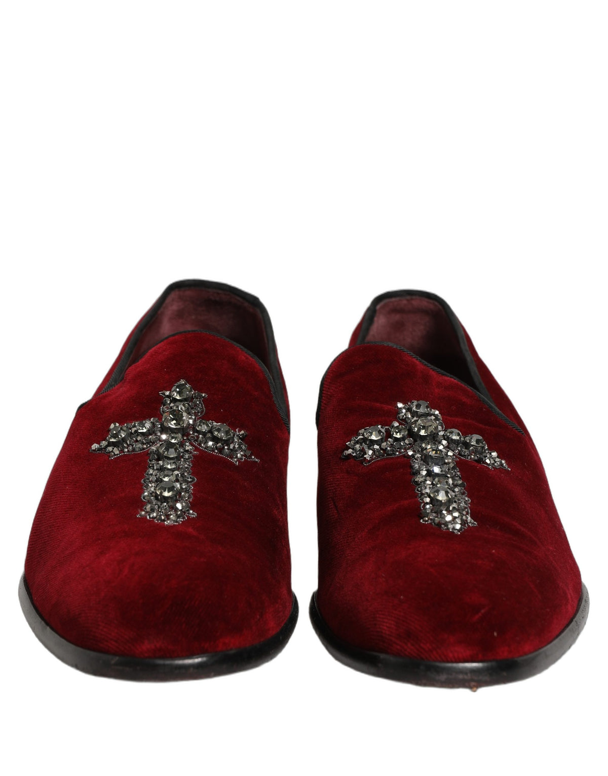 Dolce & Gabbana Bordeauxrote Wildleder-Slipper mit Kreuz-Applikation