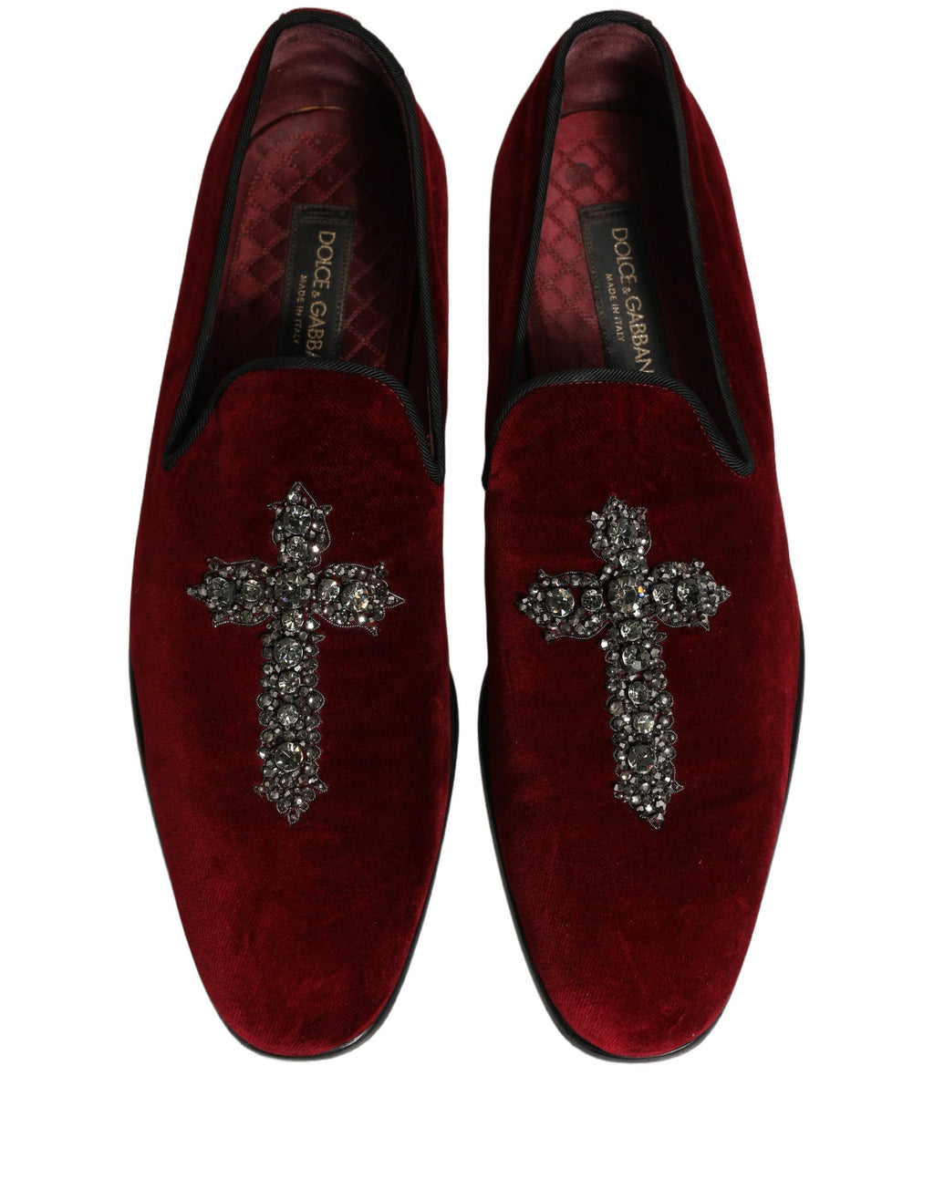 Dolce & Gabbana Bordeauxrote Wildleder-Slipper mit Kreuz-Applikation