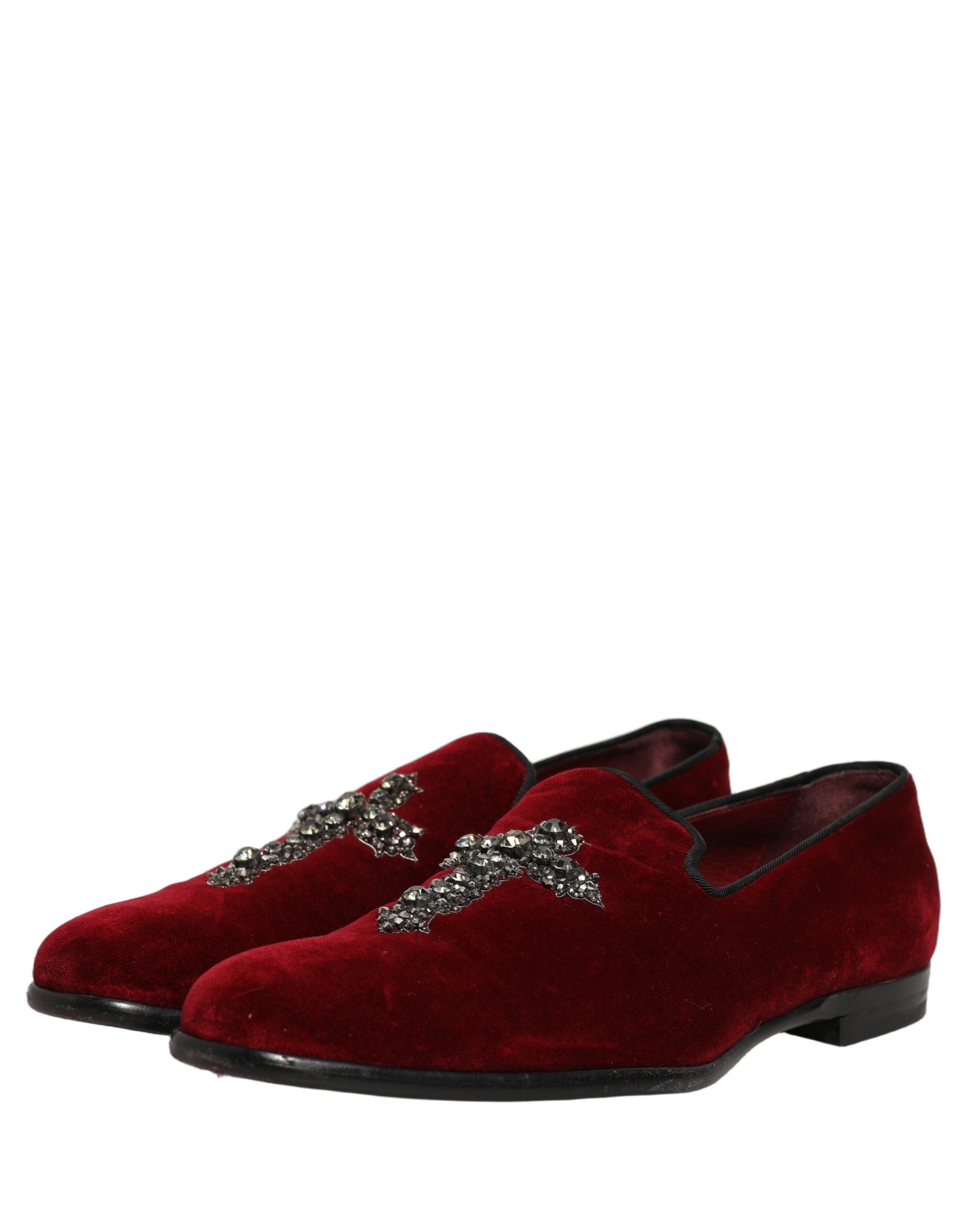 Dolce & Gabbana Bordeauxrote Wildleder-Slipper mit Kreuz-Applikation