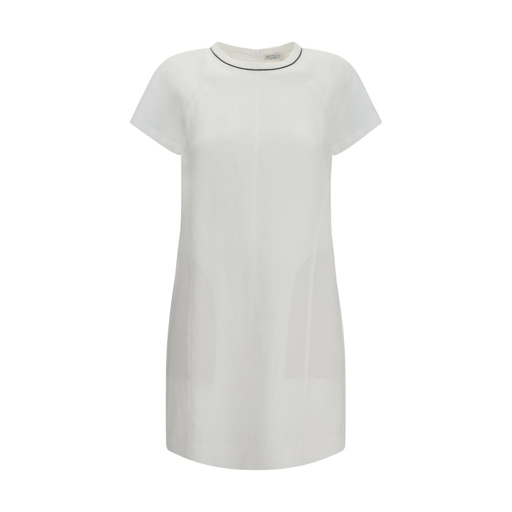 Brunello Cucinelli Weißes legeres Kleid aus Viskose