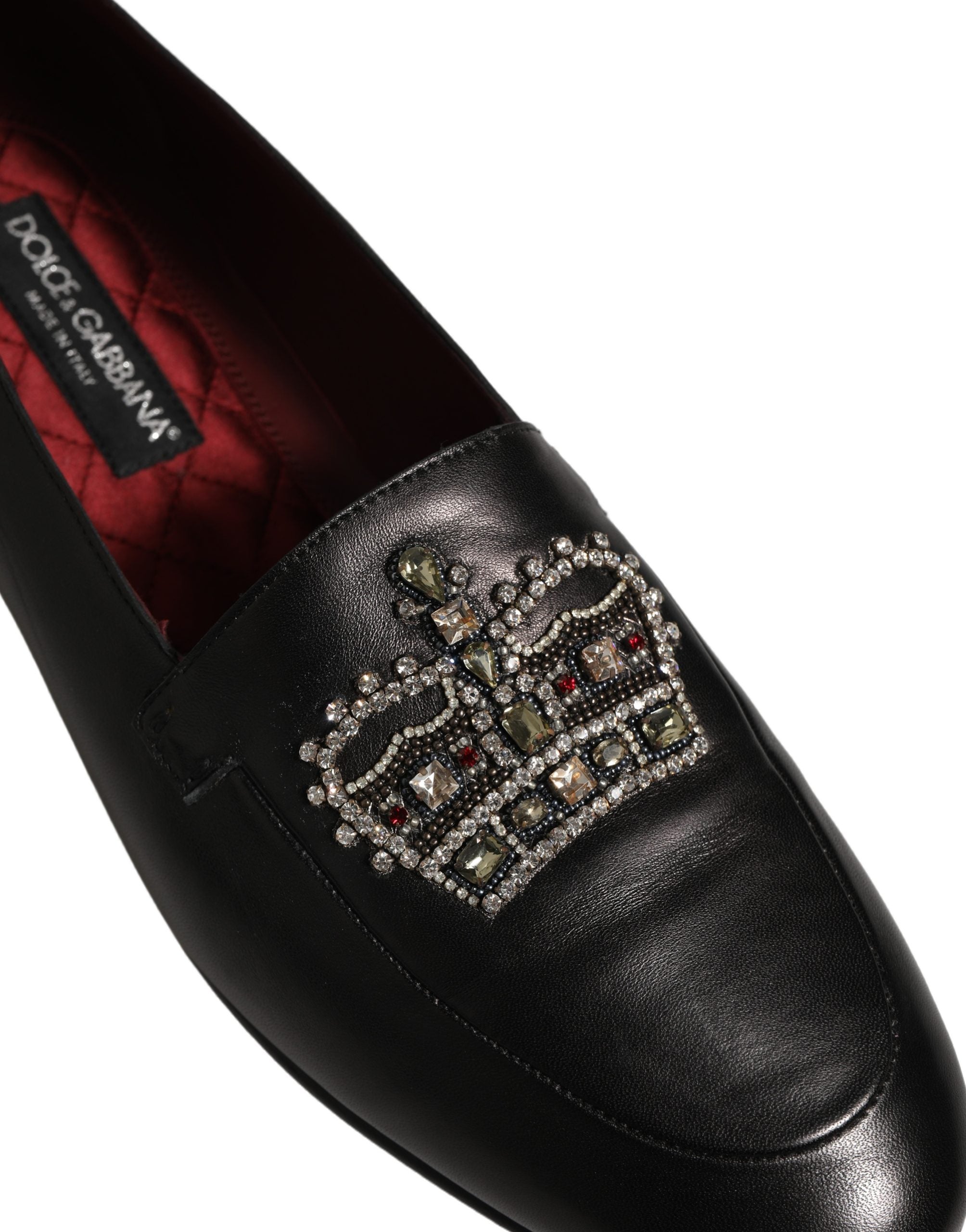 Dolce & Gabbana Schwarze Loafer aus Leder mit Kronenverzierung