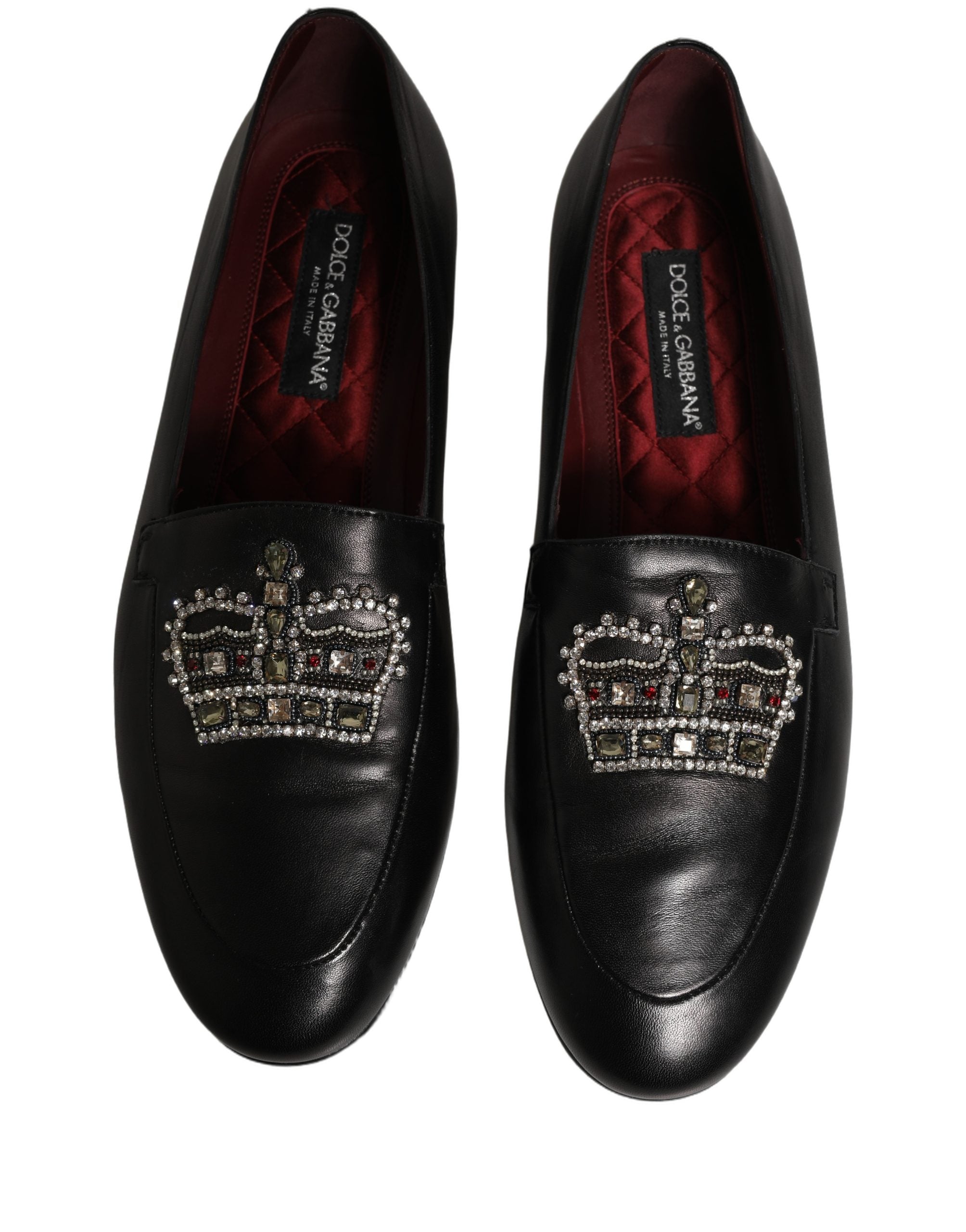 Dolce & Gabbana Schwarze Loafer aus Leder mit Kronenverzierung