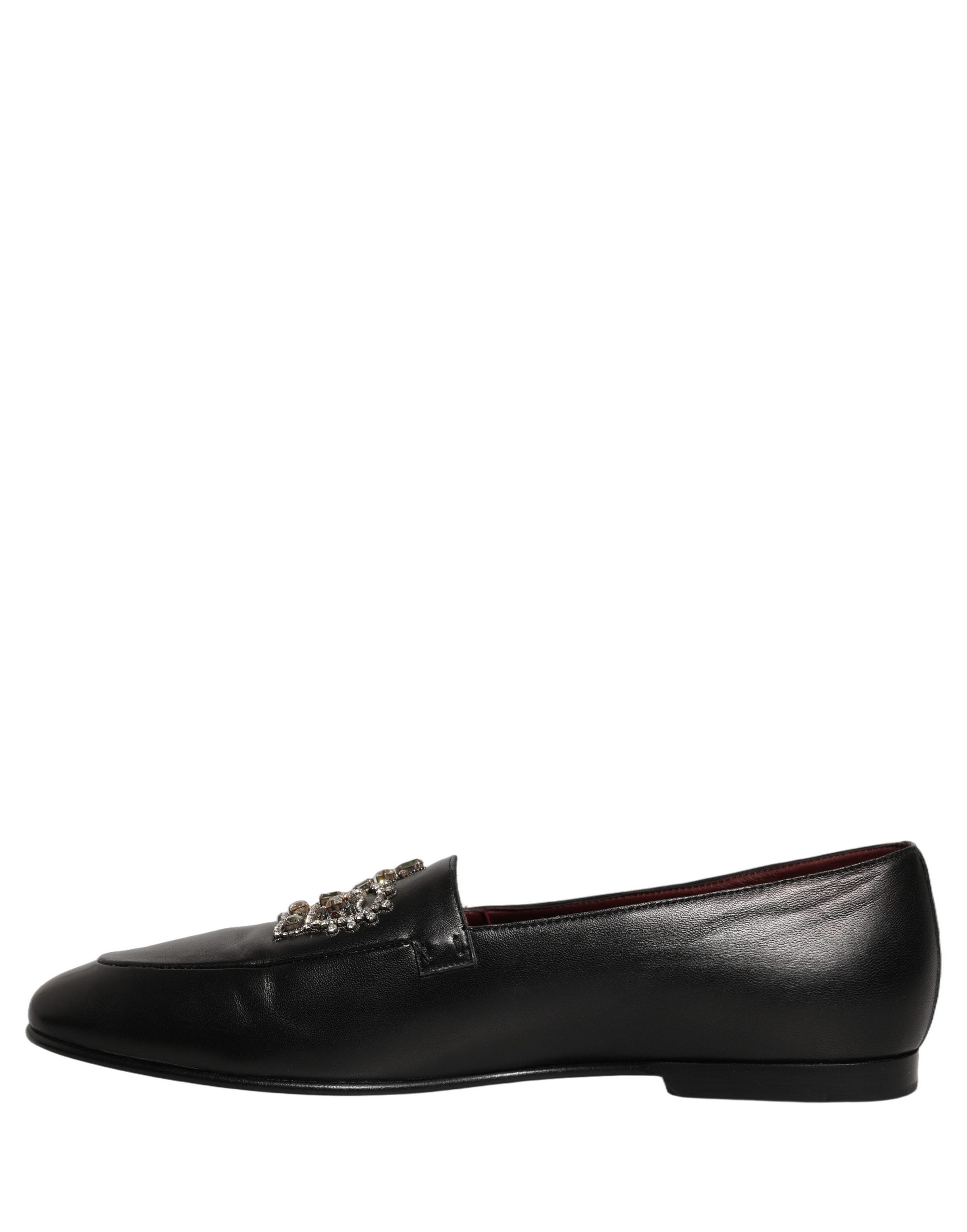 Dolce & Gabbana Schwarze Loafer aus Leder mit Kronenverzierung
