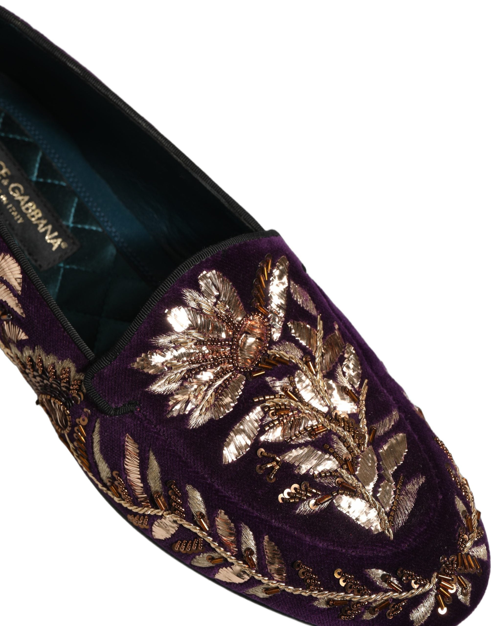 Dolce & Gabbana Violett Samt Loafer mit Blumenstickerei