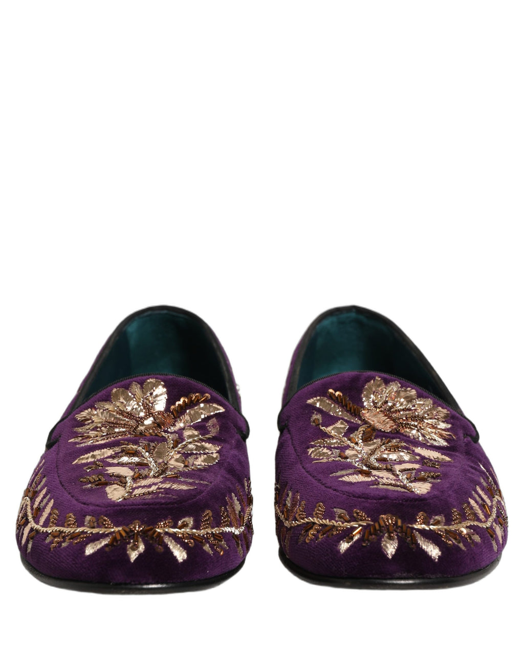 Dolce & Gabbana Violett Samt Loafer mit Blumenstickerei