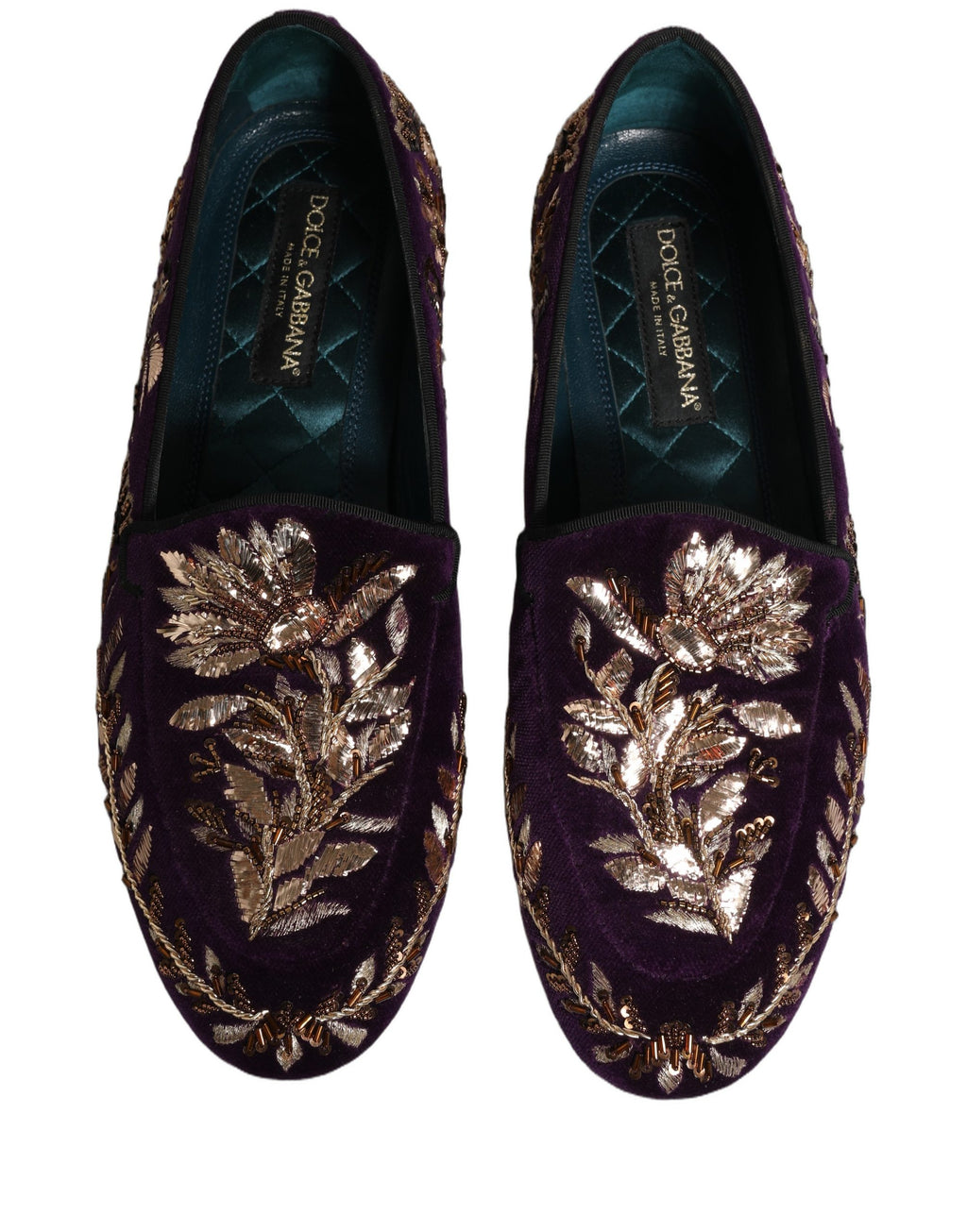 Dolce & Gabbana Violett Samt Loafer mit Blumenstickerei
