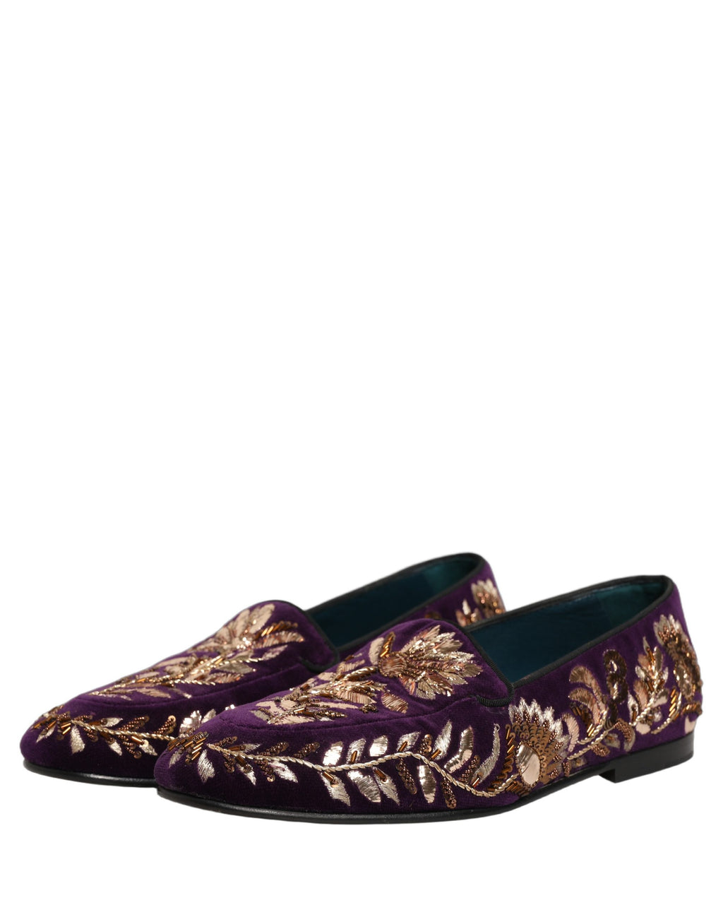 Dolce & Gabbana Violett Samt Loafer mit Blumenstickerei