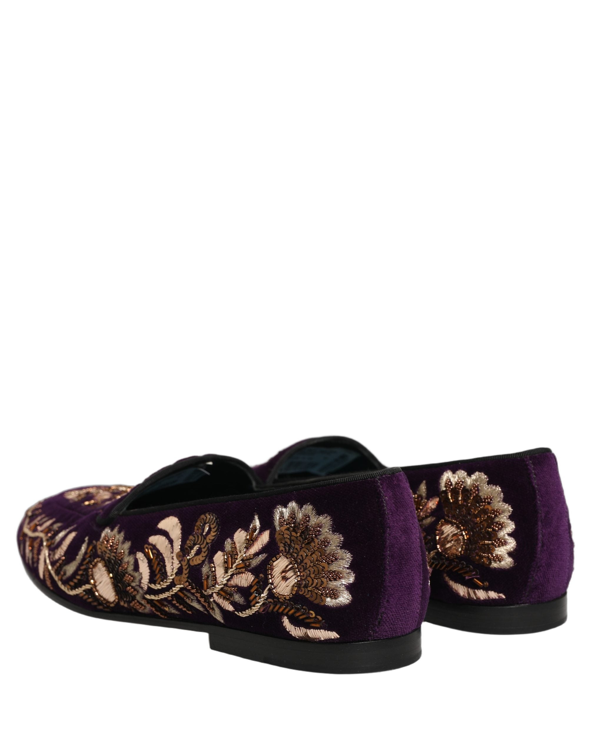 Dolce & Gabbana Violett Samt Loafer mit Blumenstickerei