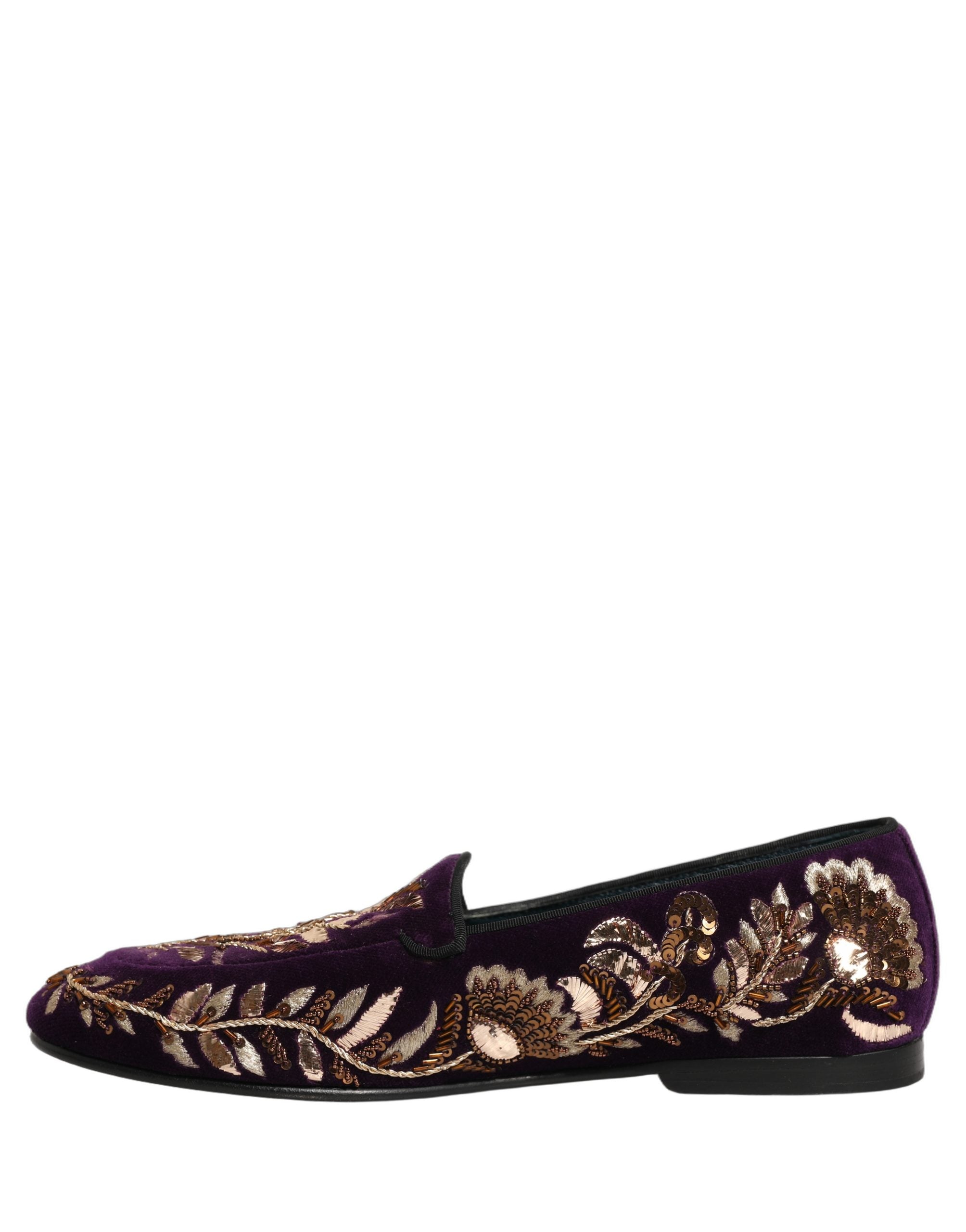 Dolce & Gabbana Violett Samt Loafer mit Blumenstickerei