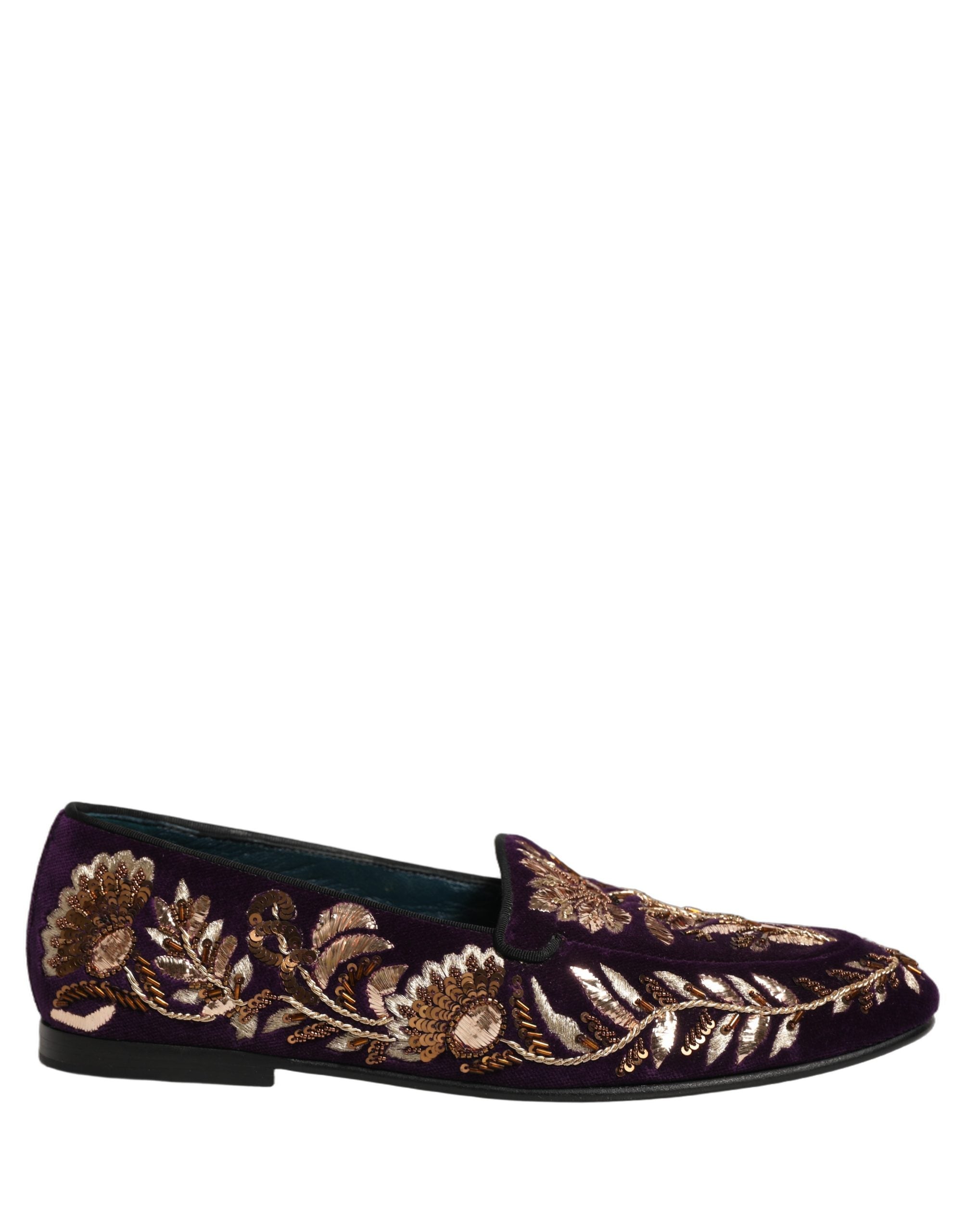 Dolce & Gabbana Violett Samt Loafer mit Blumenstickerei