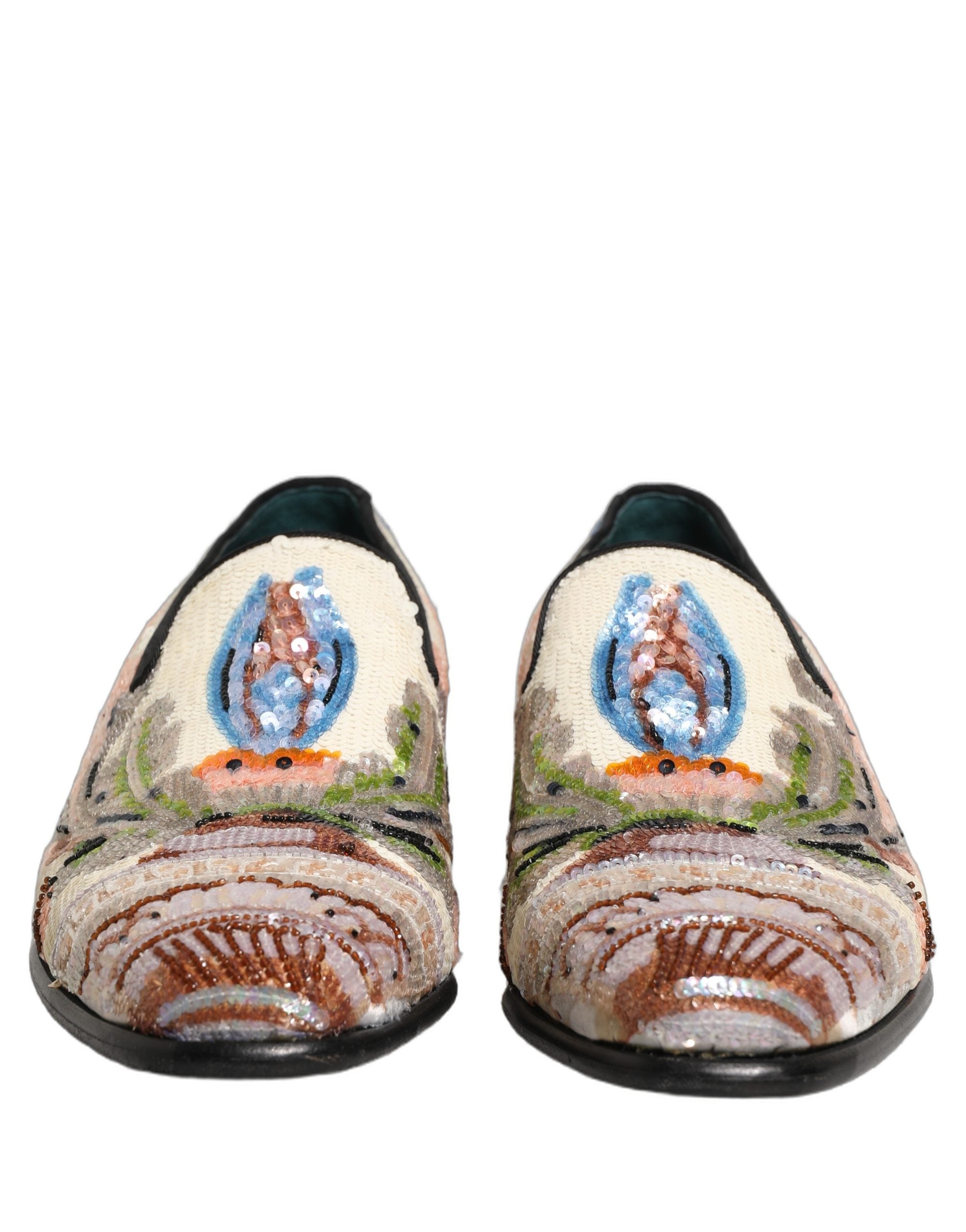Dolce & Gabbana Multicolor Sequin Embroidered Loafers Shoes
