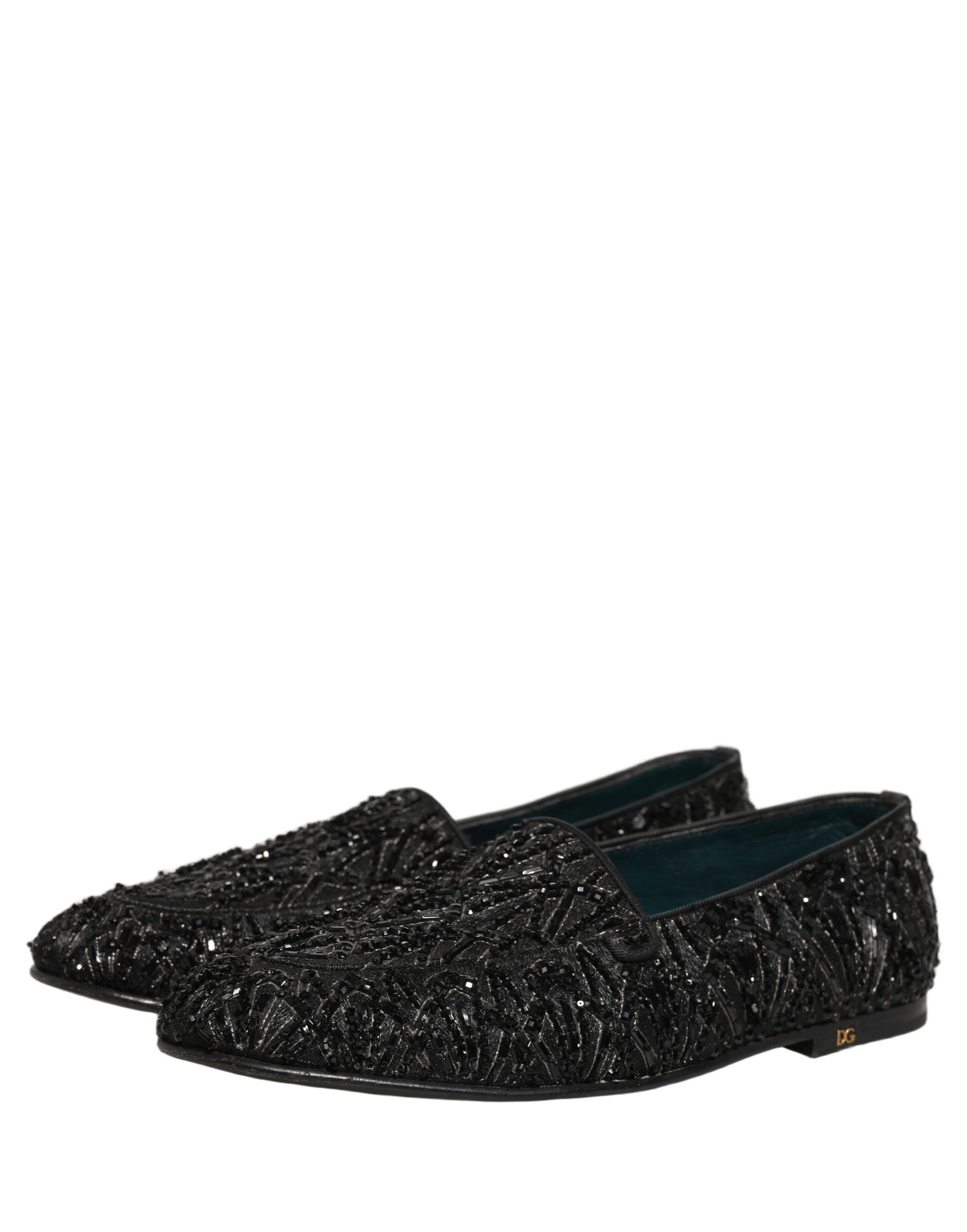 Dolce & Gabbana Schwarze Loafer aus Samt mit Stickerei