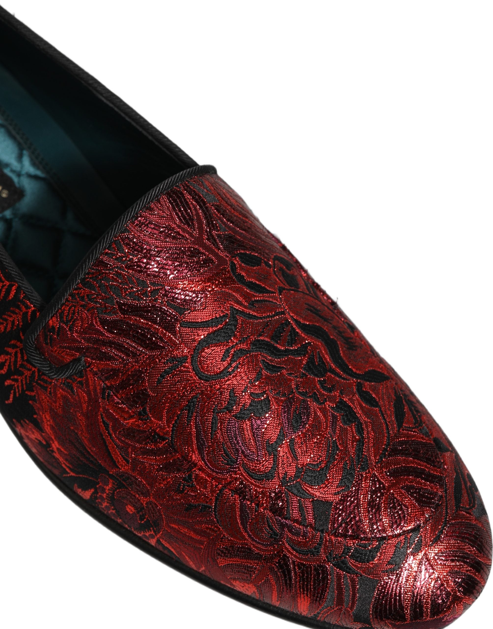 Dolce & Gabbana Rote Jacquard-Slipper mit Blumenmuster