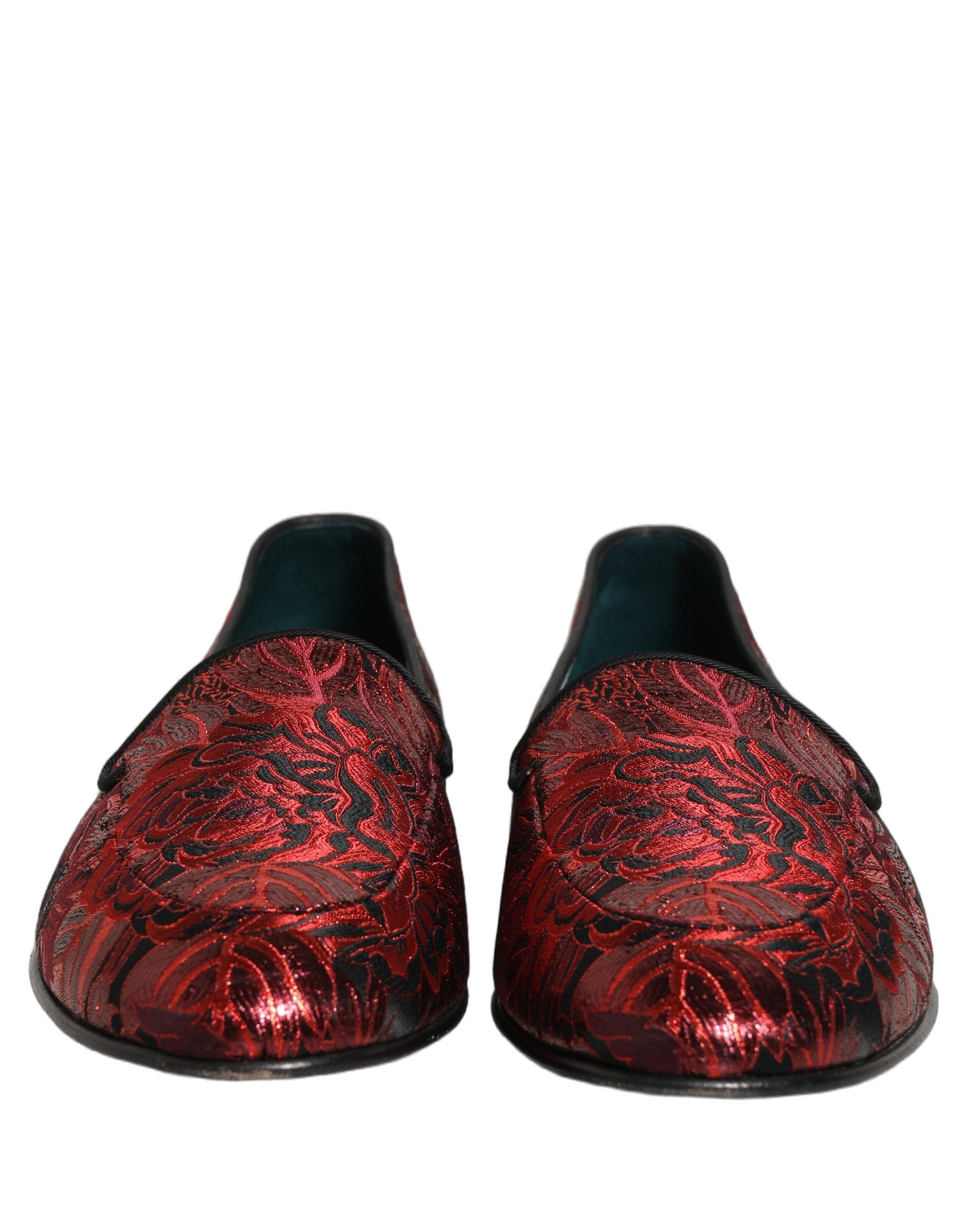Dolce & Gabbana Rote Jacquard-Slipper mit Blumenmuster