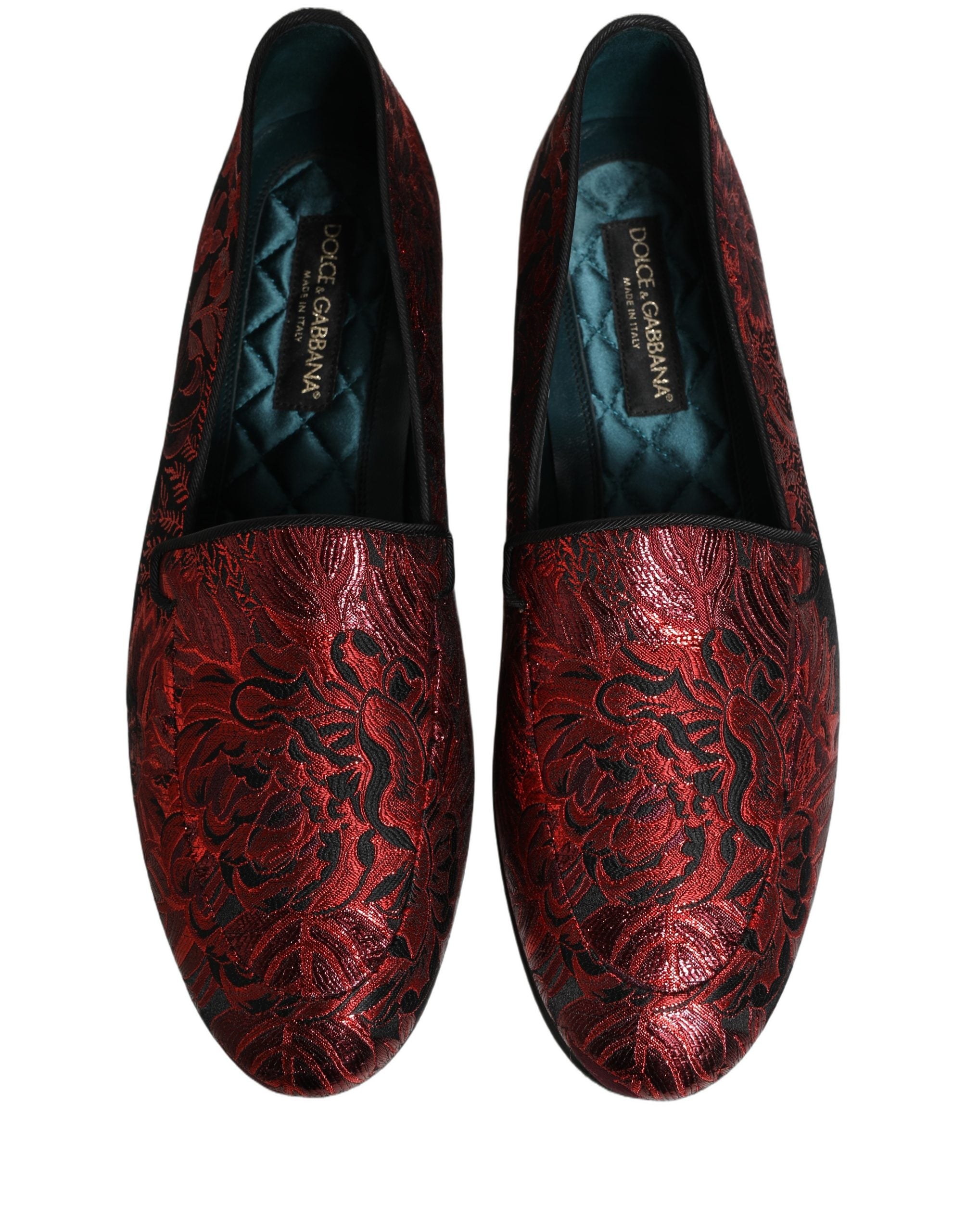 Dolce & Gabbana Rote Jacquard-Slipper mit Blumenmuster