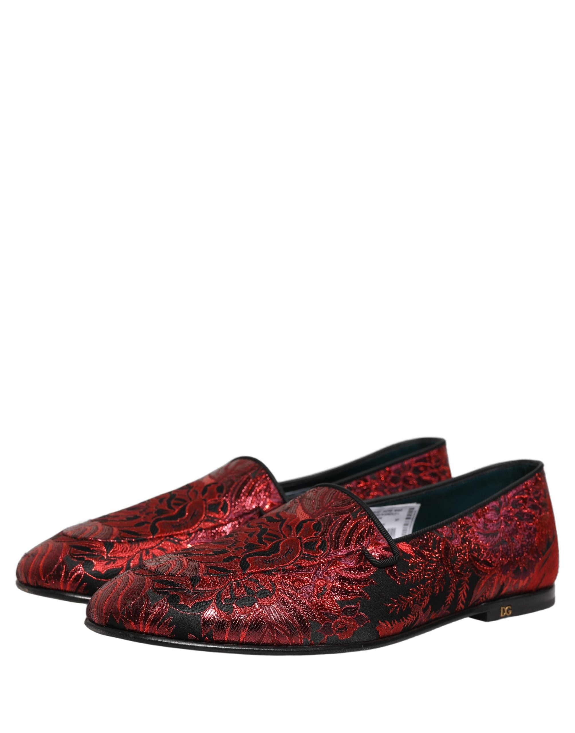 Dolce & Gabbana Rote Jacquard-Slipper mit Blumenmuster