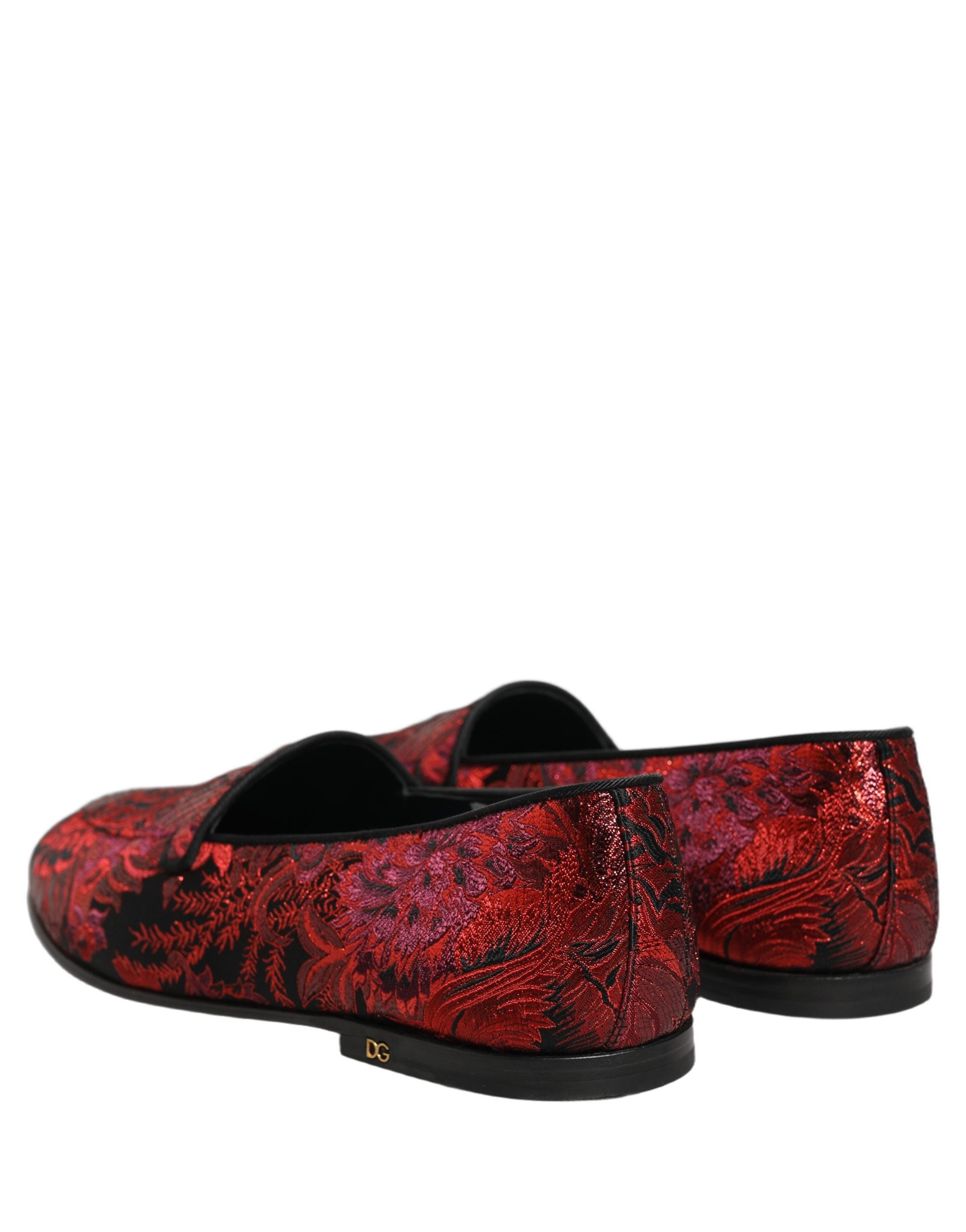 Dolce & Gabbana Rote Jacquard-Slipper mit Blumenmuster