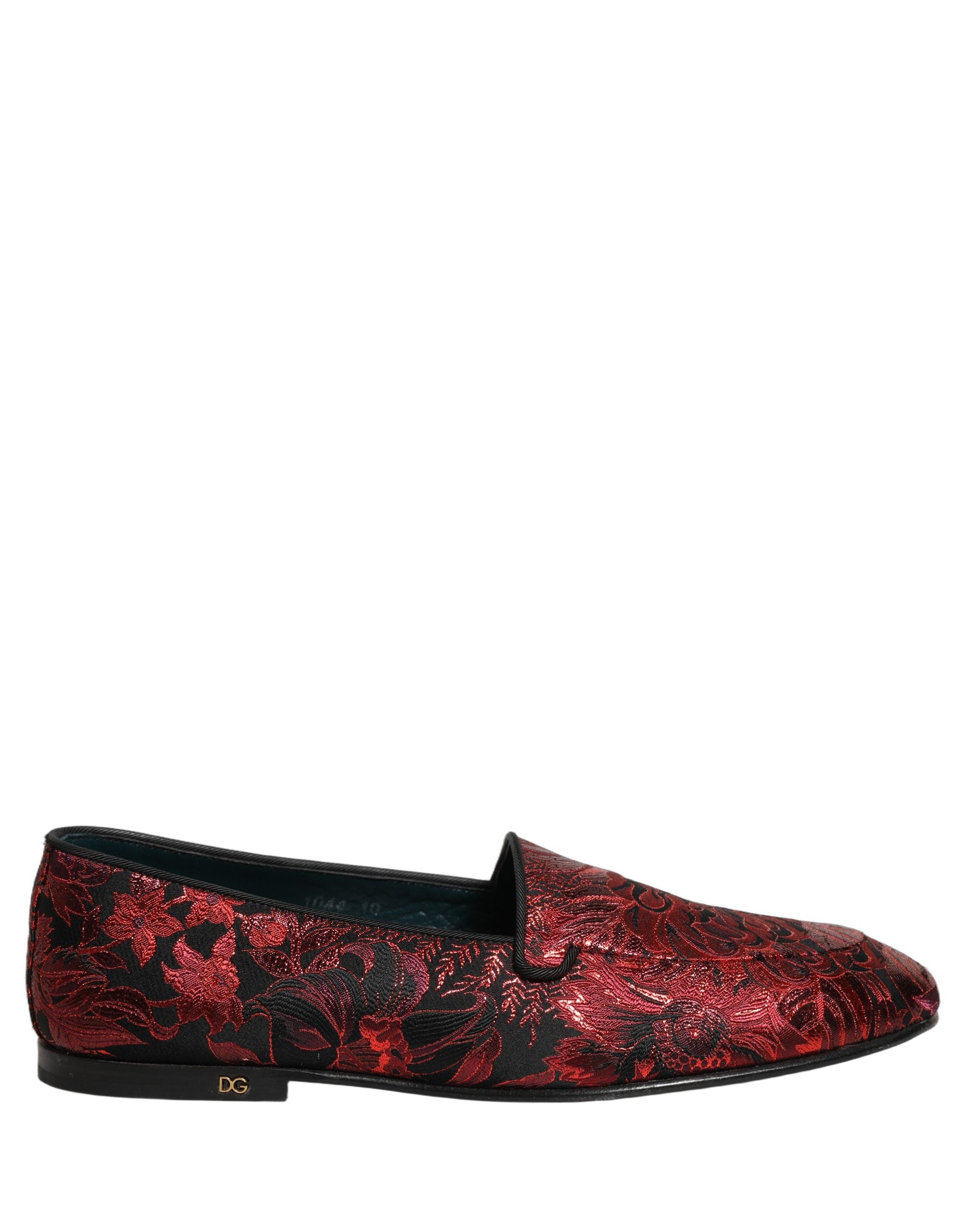 Dolce & Gabbana Rote Jacquard-Slipper mit Blumenmuster