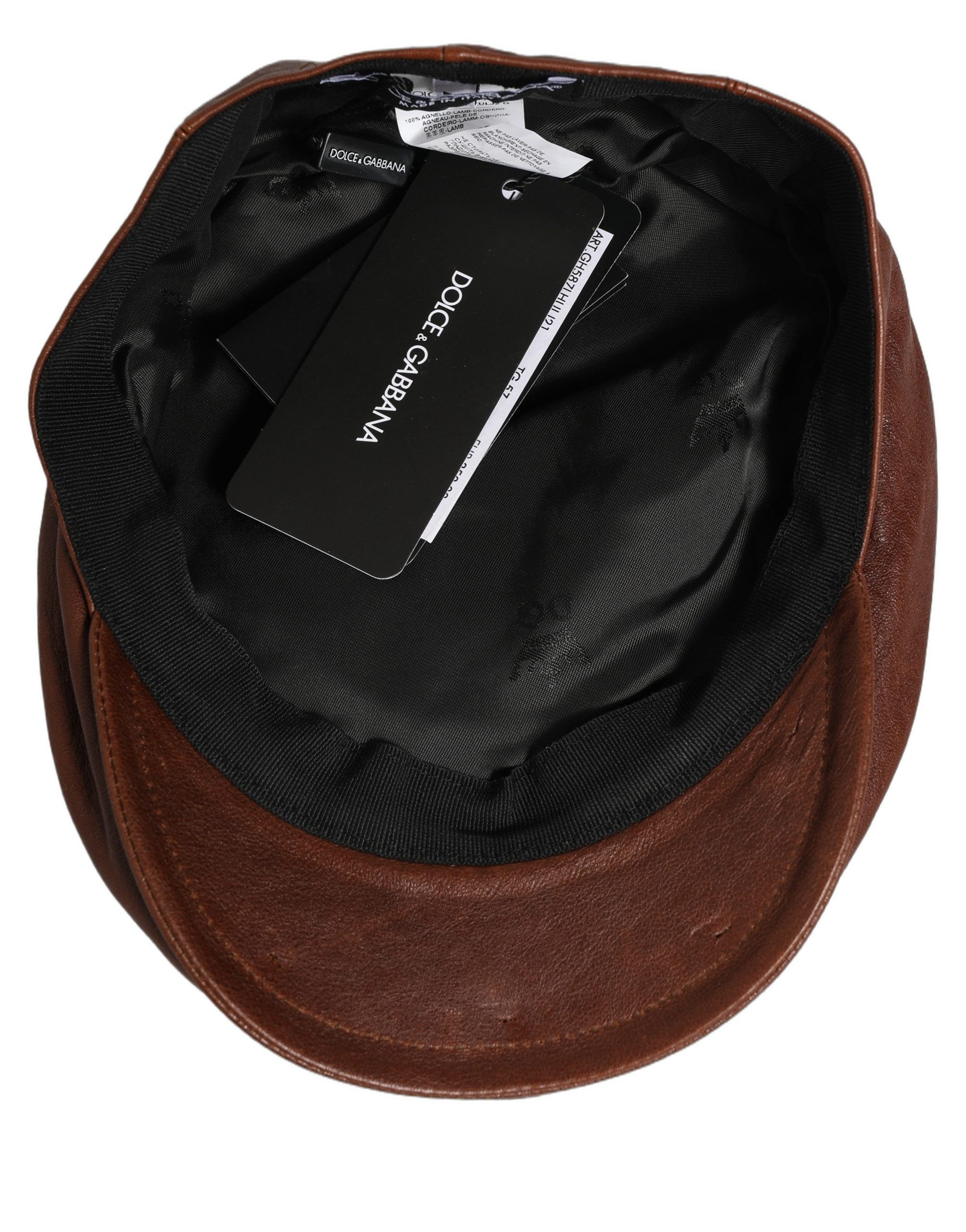 Dolce & Gabbana Herren-Schiebermütze aus braunem Lammleder