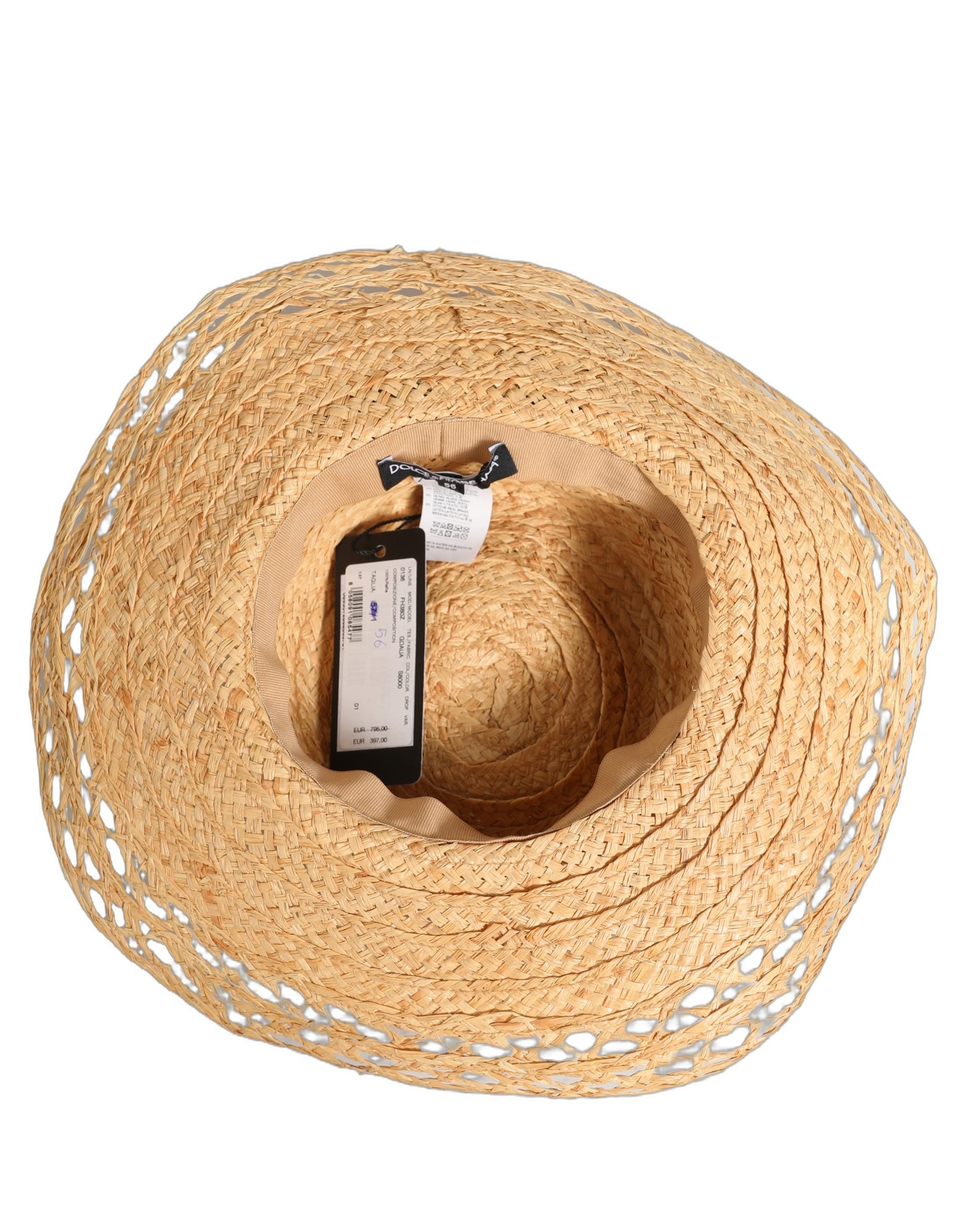 Dolce & Gabbana Damen Hut "Capello" in Beige mit breiter Krempe und Blumenmuster