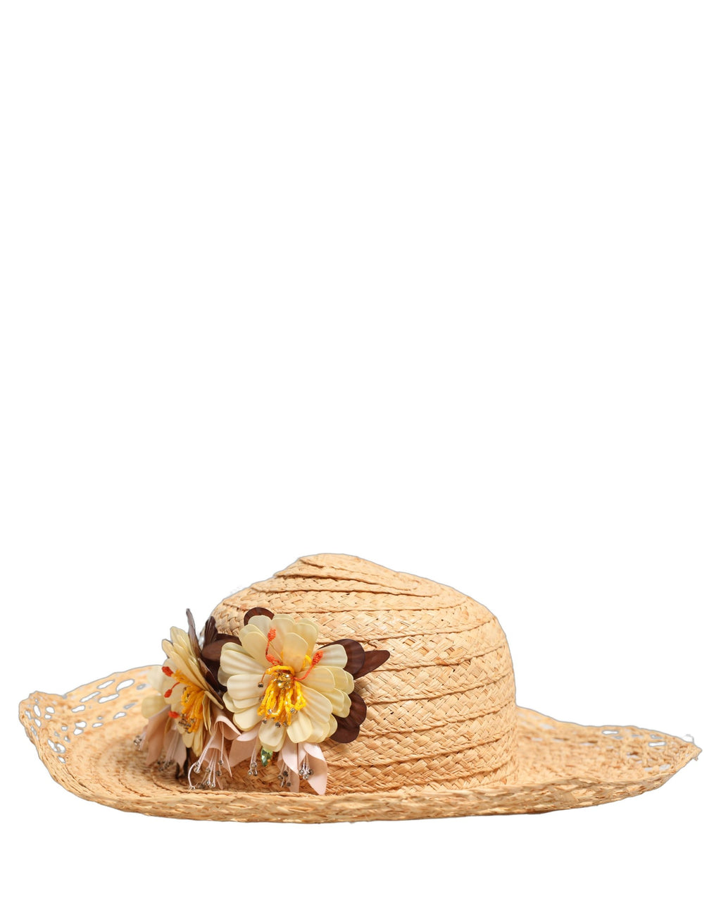 Dolce & Gabbana Damen Hut "Capello" in Beige mit breiter Krempe und Blumenmuster