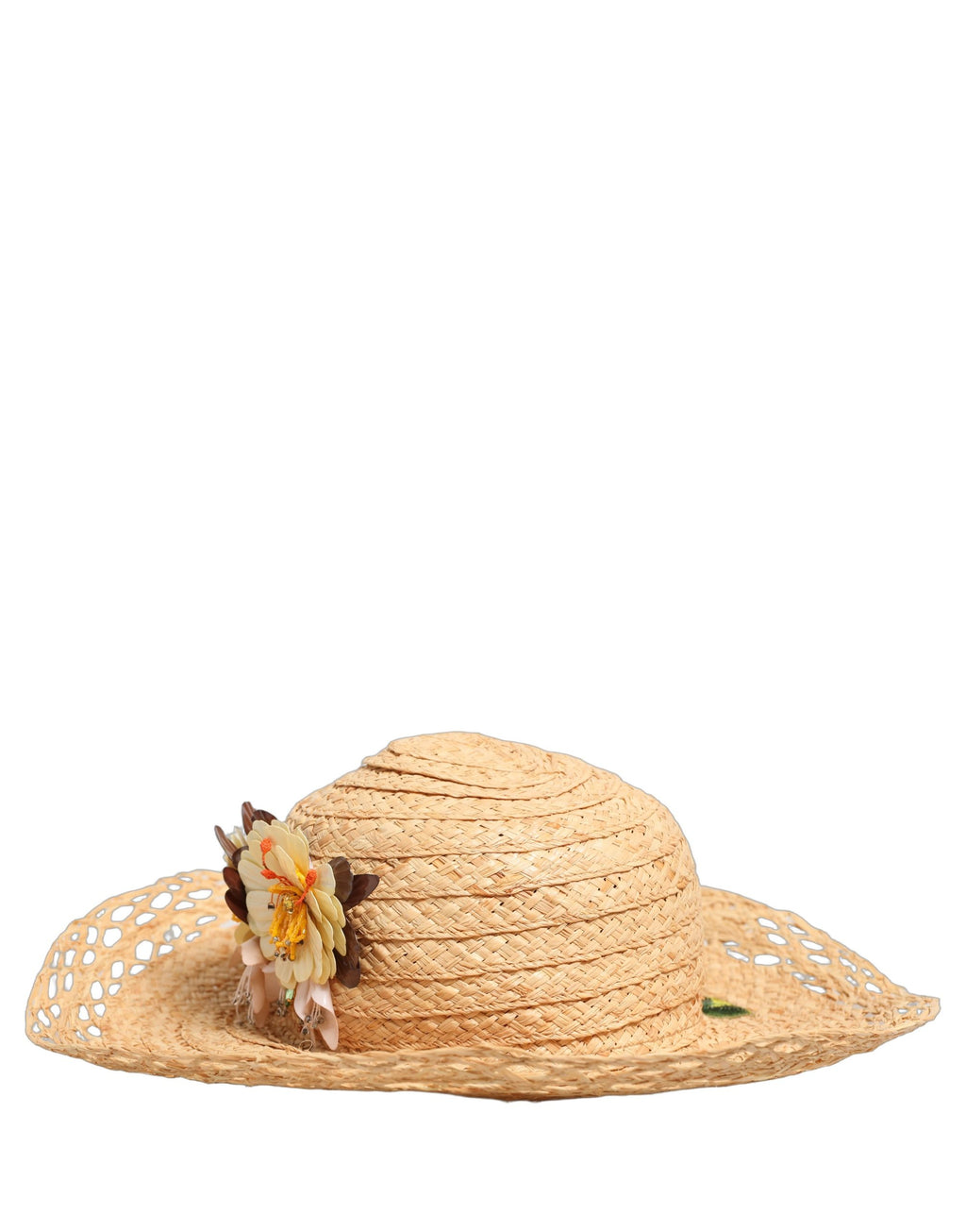 Dolce & Gabbana Damen Hut "Capello" in Beige mit breiter Krempe und Blumenmuster