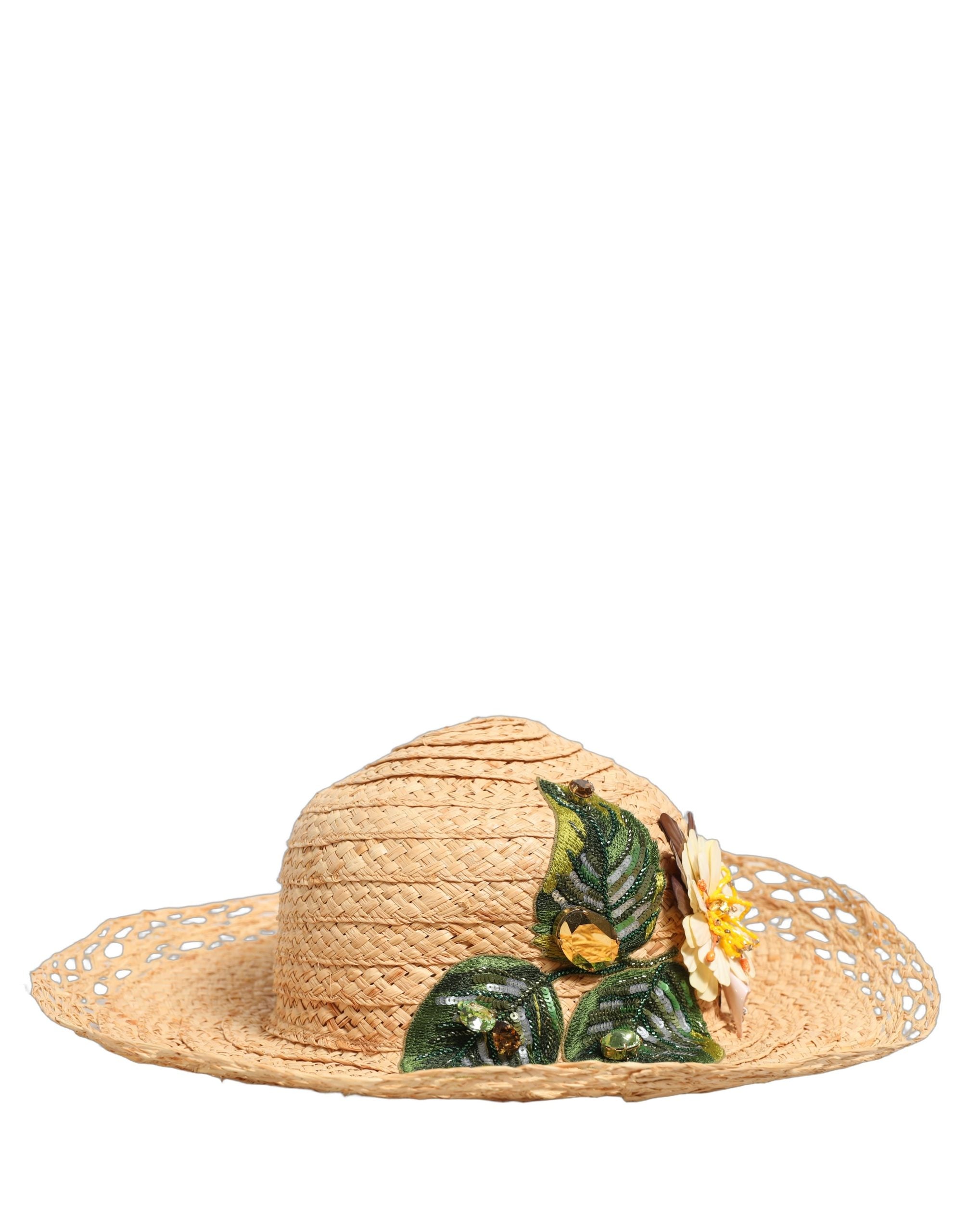 Dolce & Gabbana Damen Hut "Capello" in Beige mit breiter Krempe und Blumenmuster