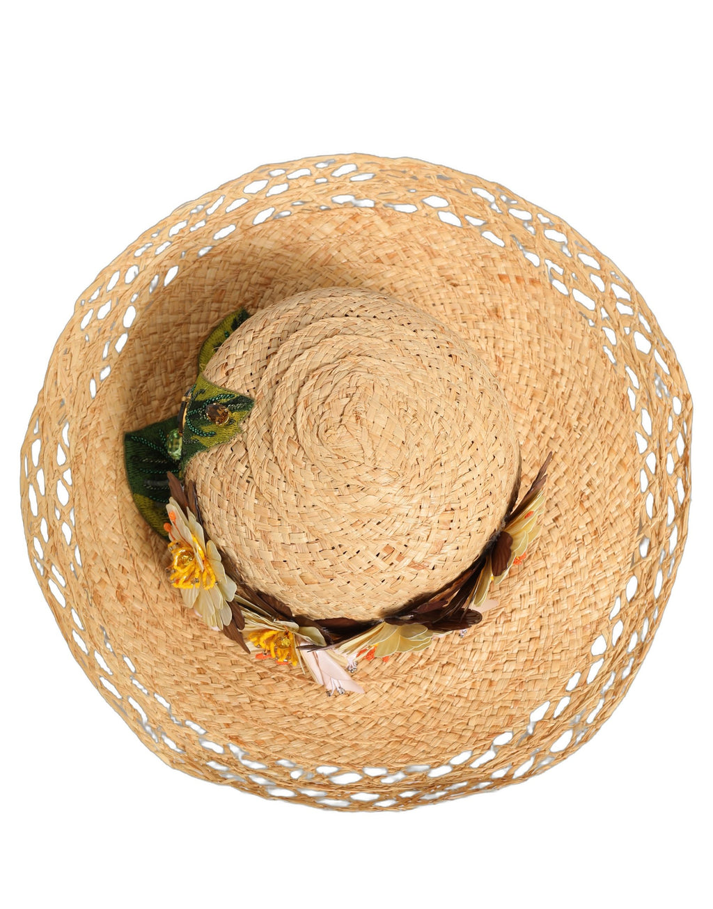 Dolce & Gabbana Damen Hut "Capello" in Beige mit breiter Krempe und Blumenmuster
