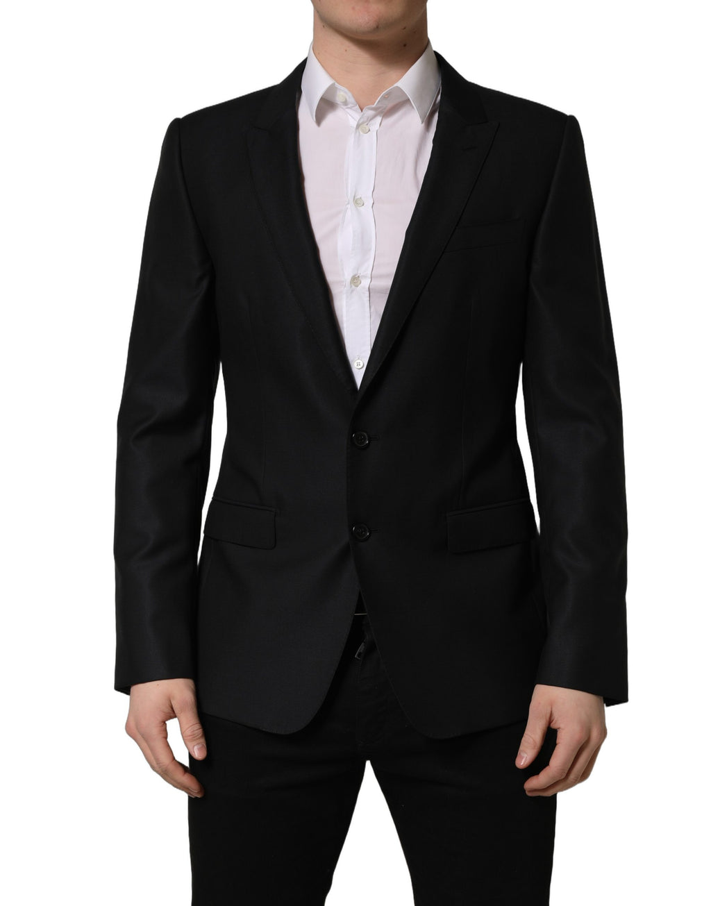 Dolce & Gabbana Schwarzer einreihiger Herren-Blazer aus Wolle
