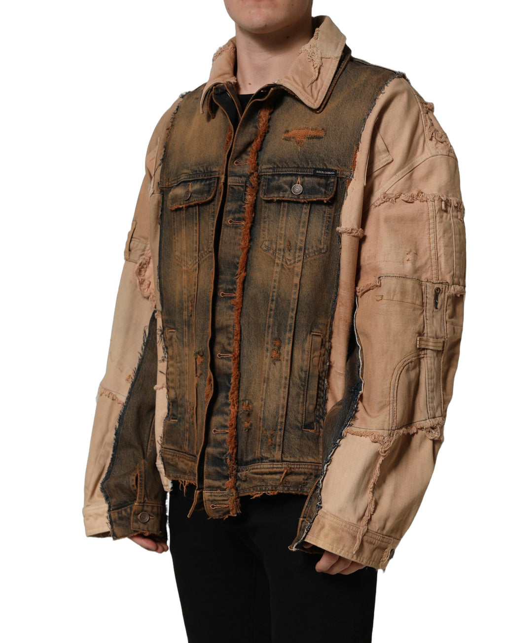 Dolce & Gabbana Mehrfarbige Herrenjacke aus Denim mit Rohschnitt-Paneelen
