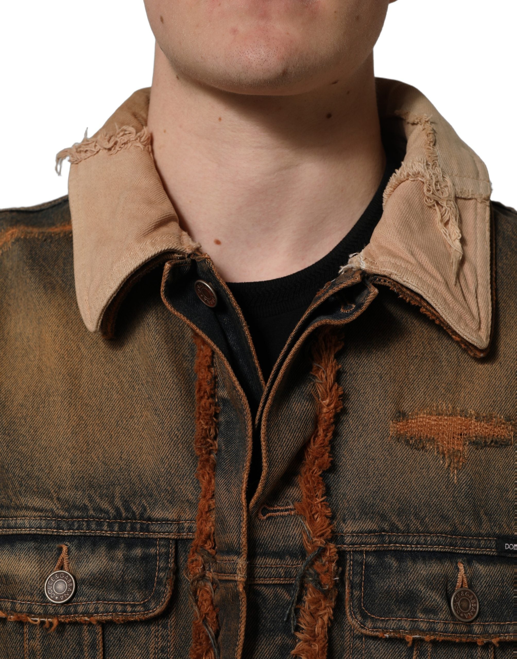 Dolce & Gabbana Mehrfarbige Herrenjacke aus Denim mit Rohschnitt-Paneelen
