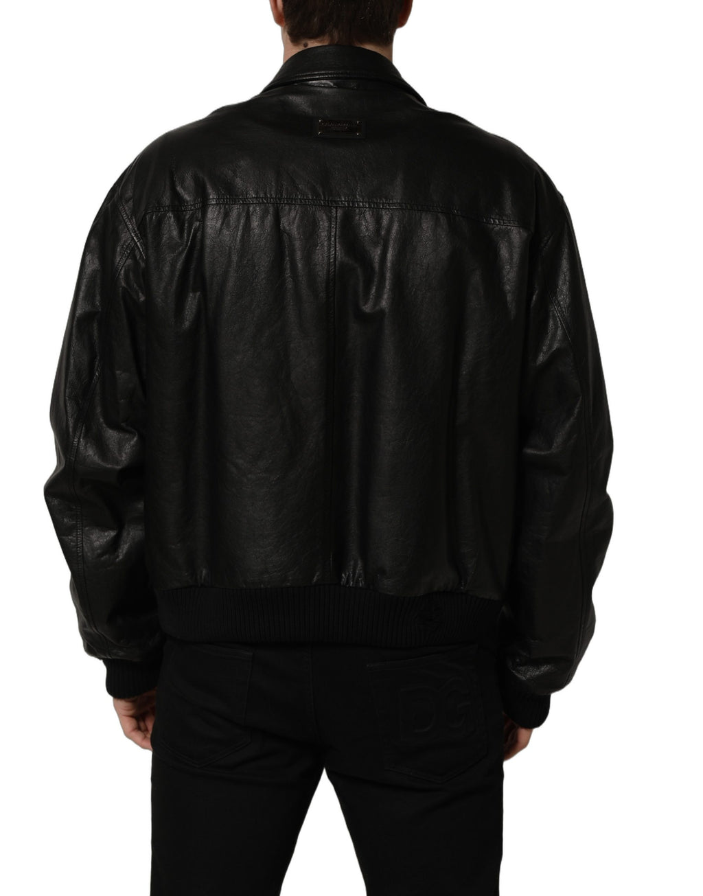 Dolce & Gabbana Herren-Bikerjacke aus schwarzem Leder mit durchgehendem Reißverschluss