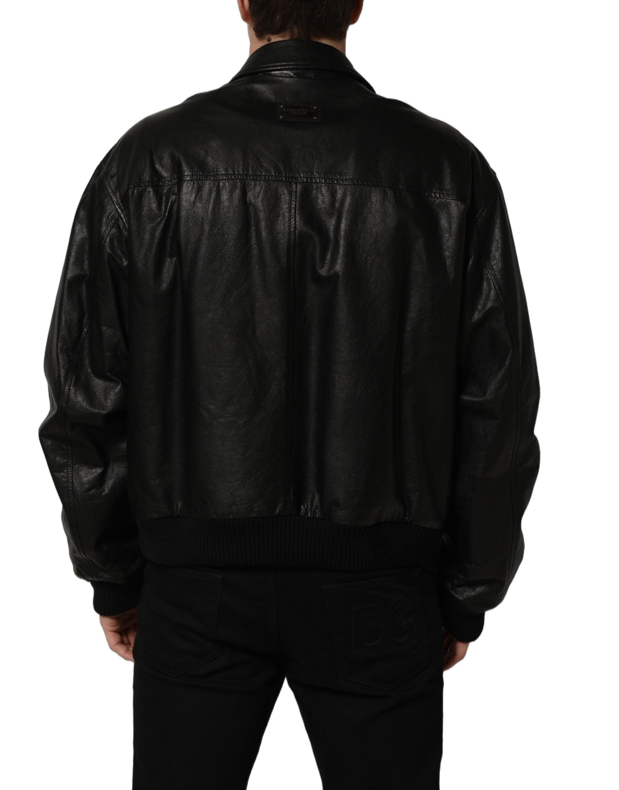 Dolce & Gabbana Herren-Bikerjacke aus schwarzem Leder mit durchgehendem Reißverschluss