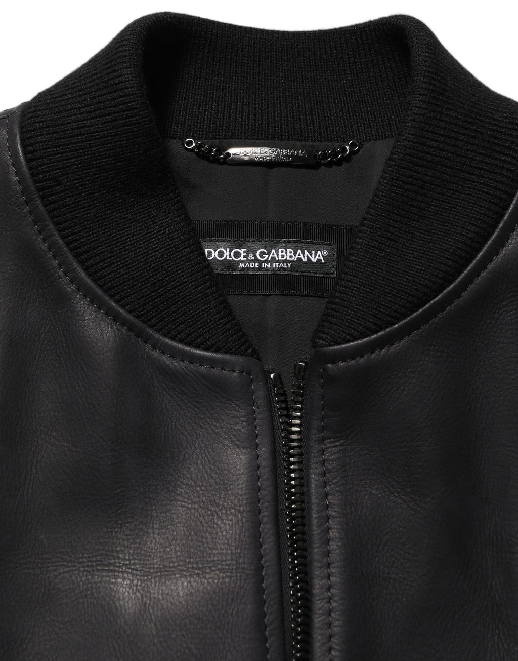 Dolce & Gabbana Herren-Bikerjacke aus schwarzem Leder mit durchgehendem Reißverschluss