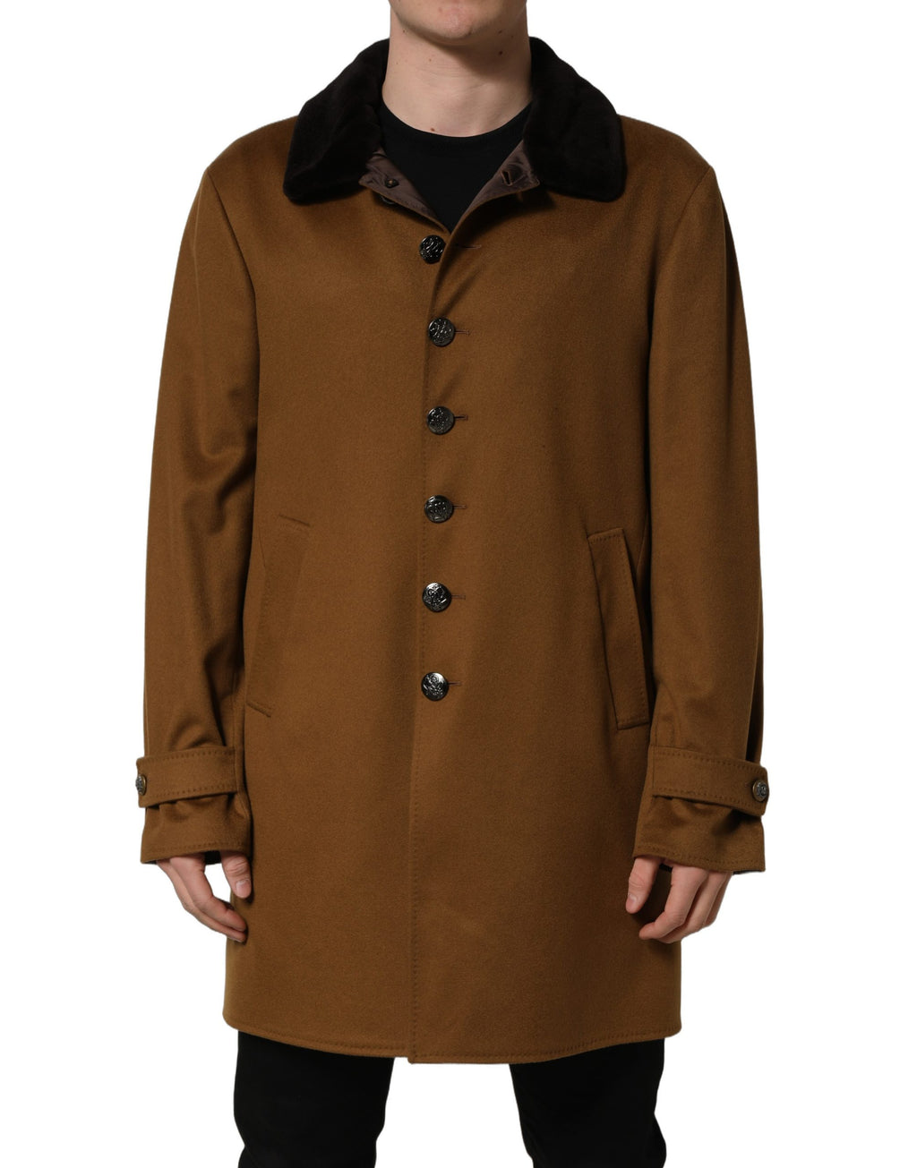 Dolce & Gabbana Brauner Kaschmir Nerzfell Herren-Manteljacke