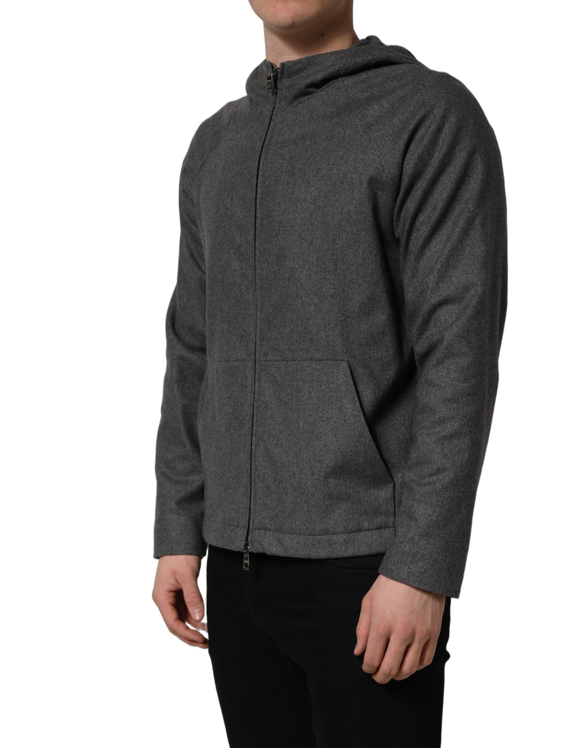 Dolce & Gabbana Graue Kapuzen-Bomberjacke aus Baumwolle für Herren mit durchgehendem Reißverschluss