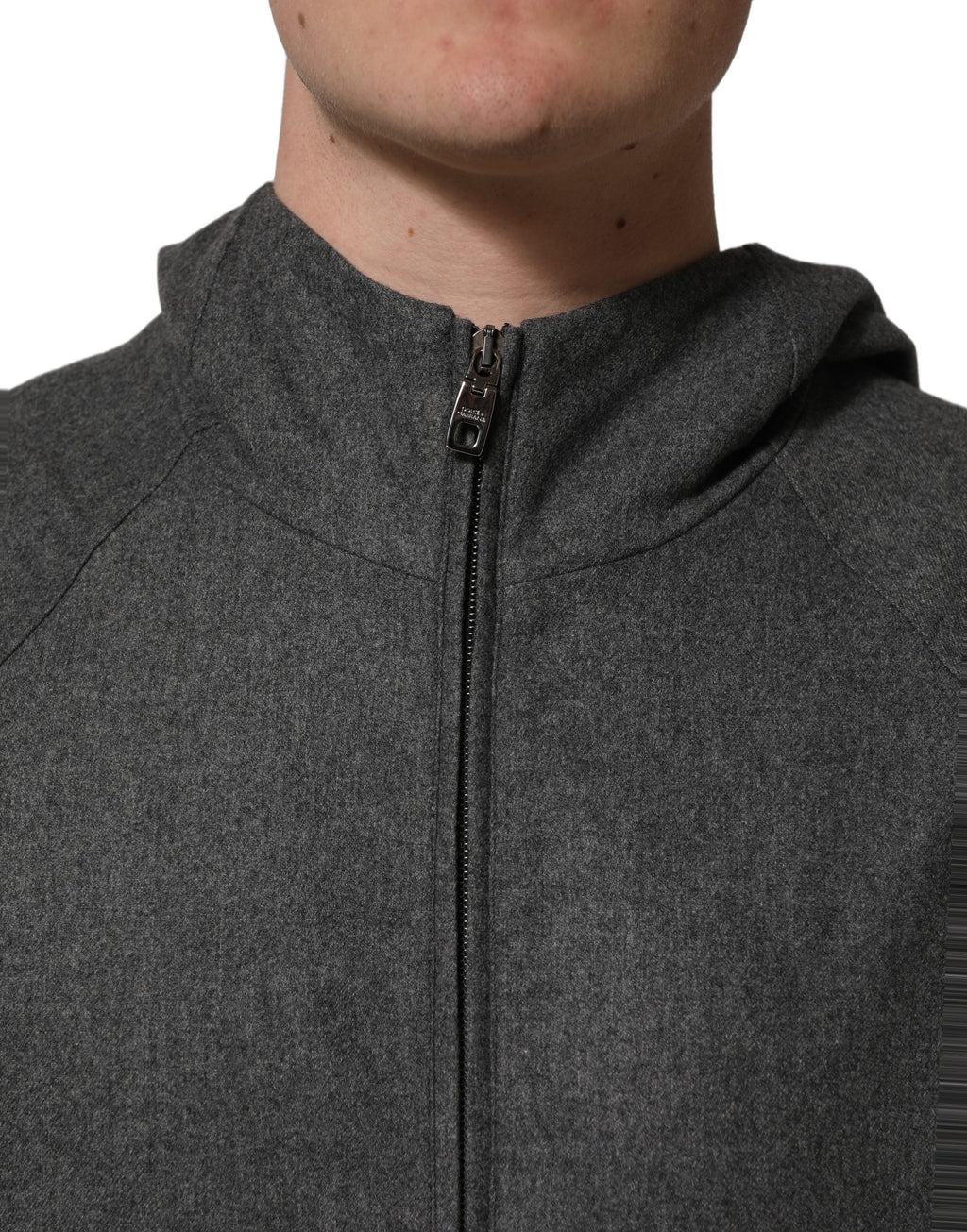 Dolce & Gabbana Graue Kapuzen-Bomberjacke aus Baumwolle für Herren mit durchgehendem Reißverschluss